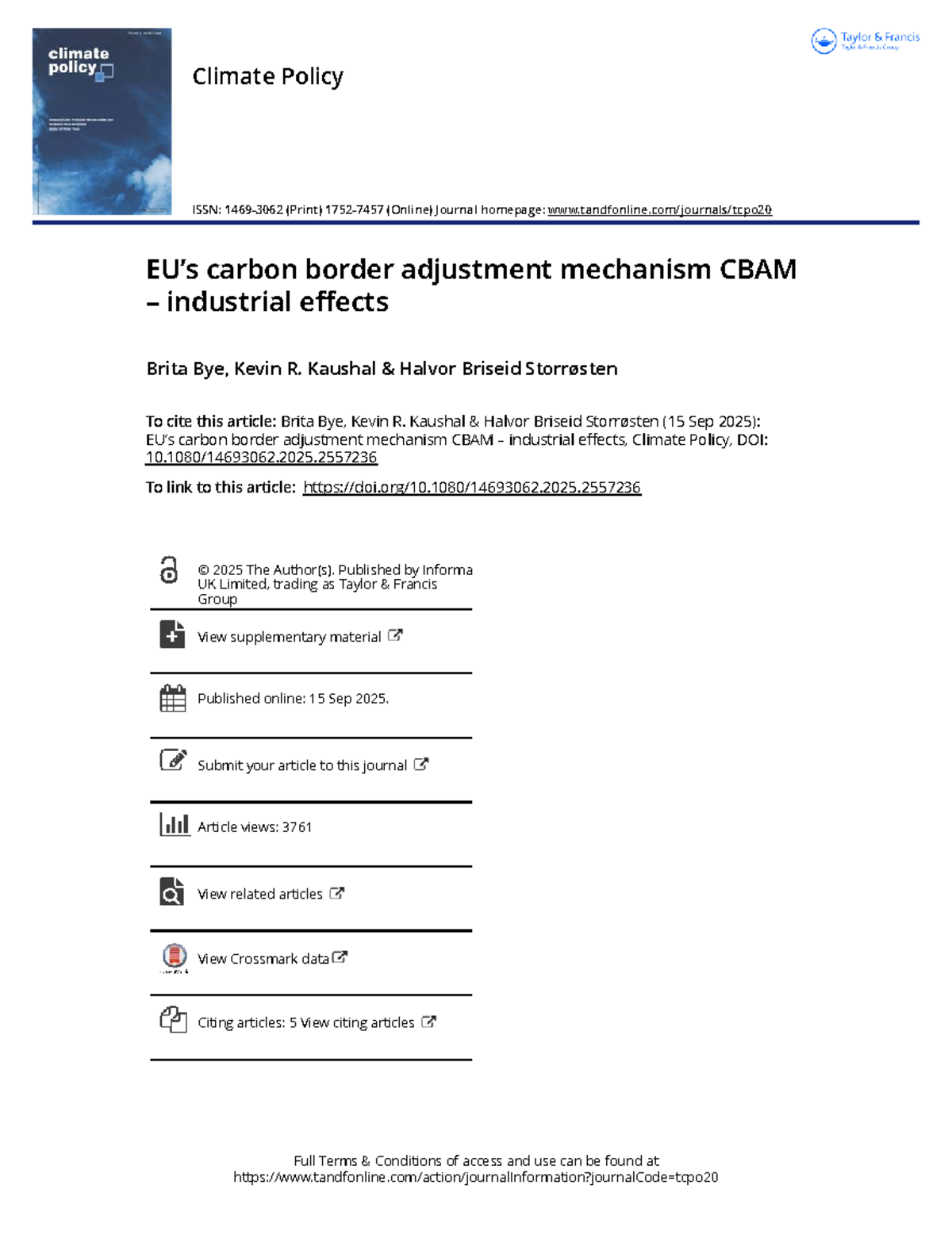 EU Carbon Border Adjustment Mechanism (CBAM) Industrial Effects ...
