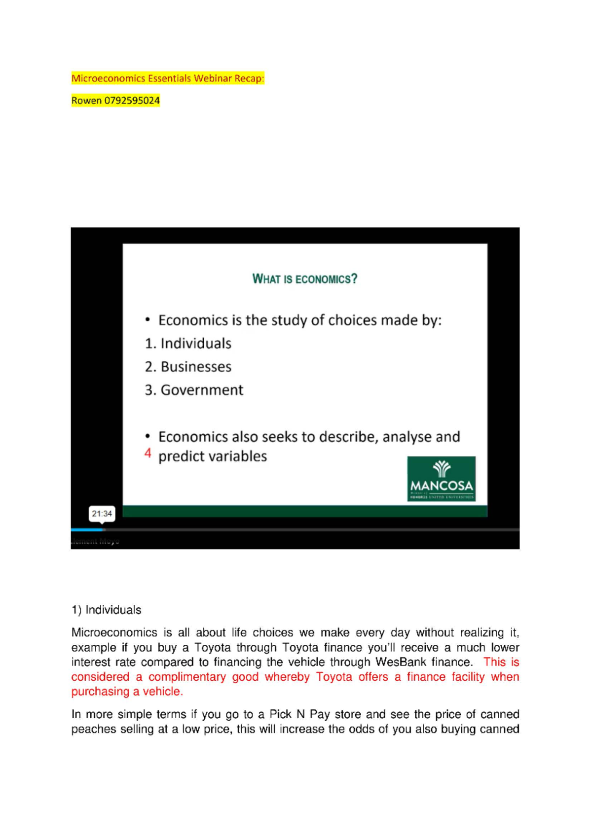 Microeconomics Essentials (ECO101): Key Concepts & Examples - Studocu