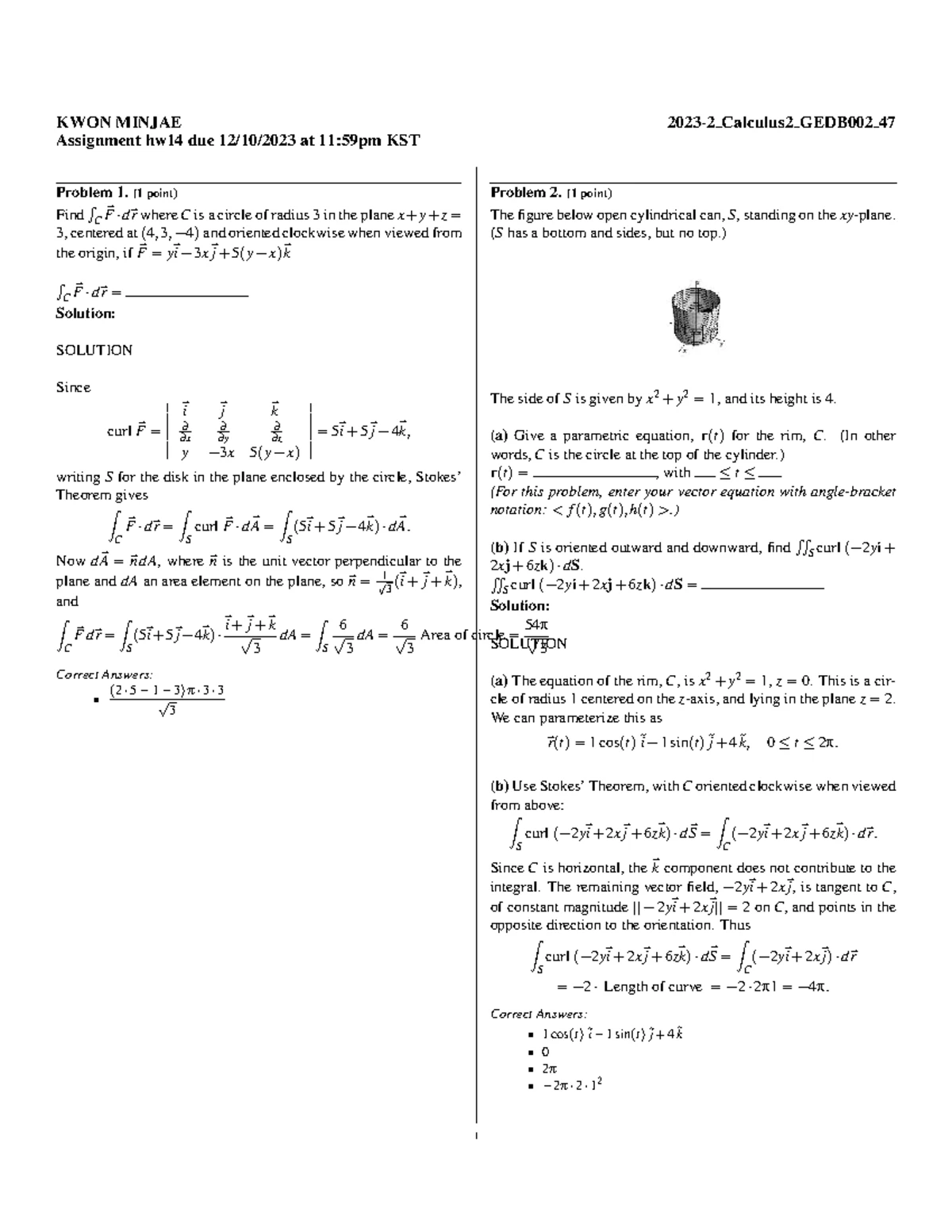 Calculus 2 GEDB002 assignment hw13 surface area problems and solutions ...