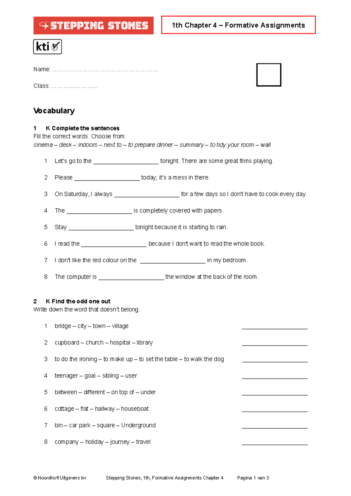 1th Chapter 4 Formative Assignments - Vocabulary & Grammar Exercises ...