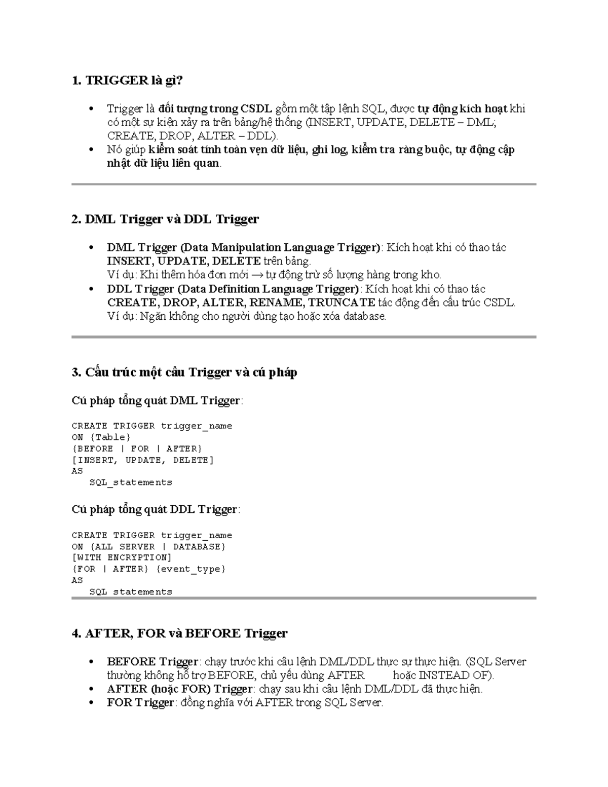 CSDL: Tìm Hiểu Về Trigger và Các Loại Trigger trong SQL - Studocu