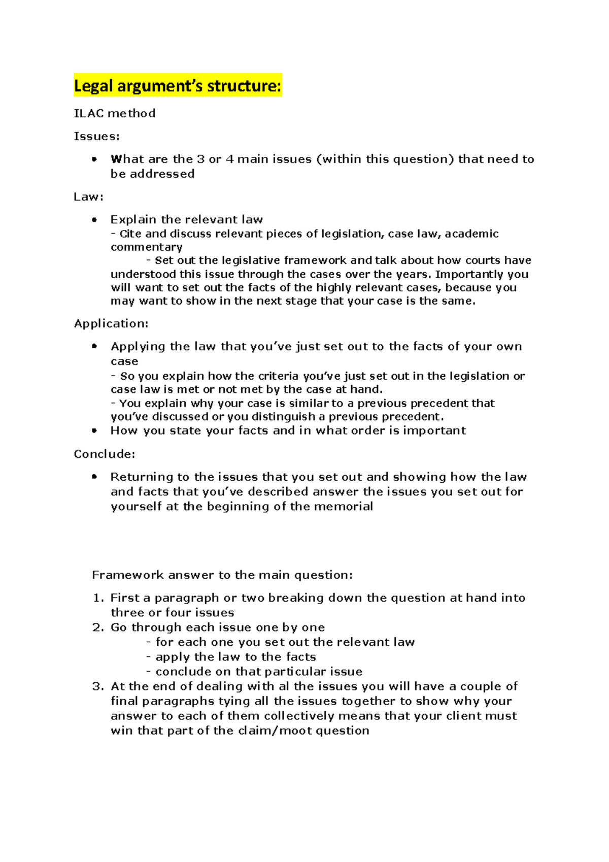 Legal Arguments Framework: Mastering ILAC for Legal Analysis - Studeersnel