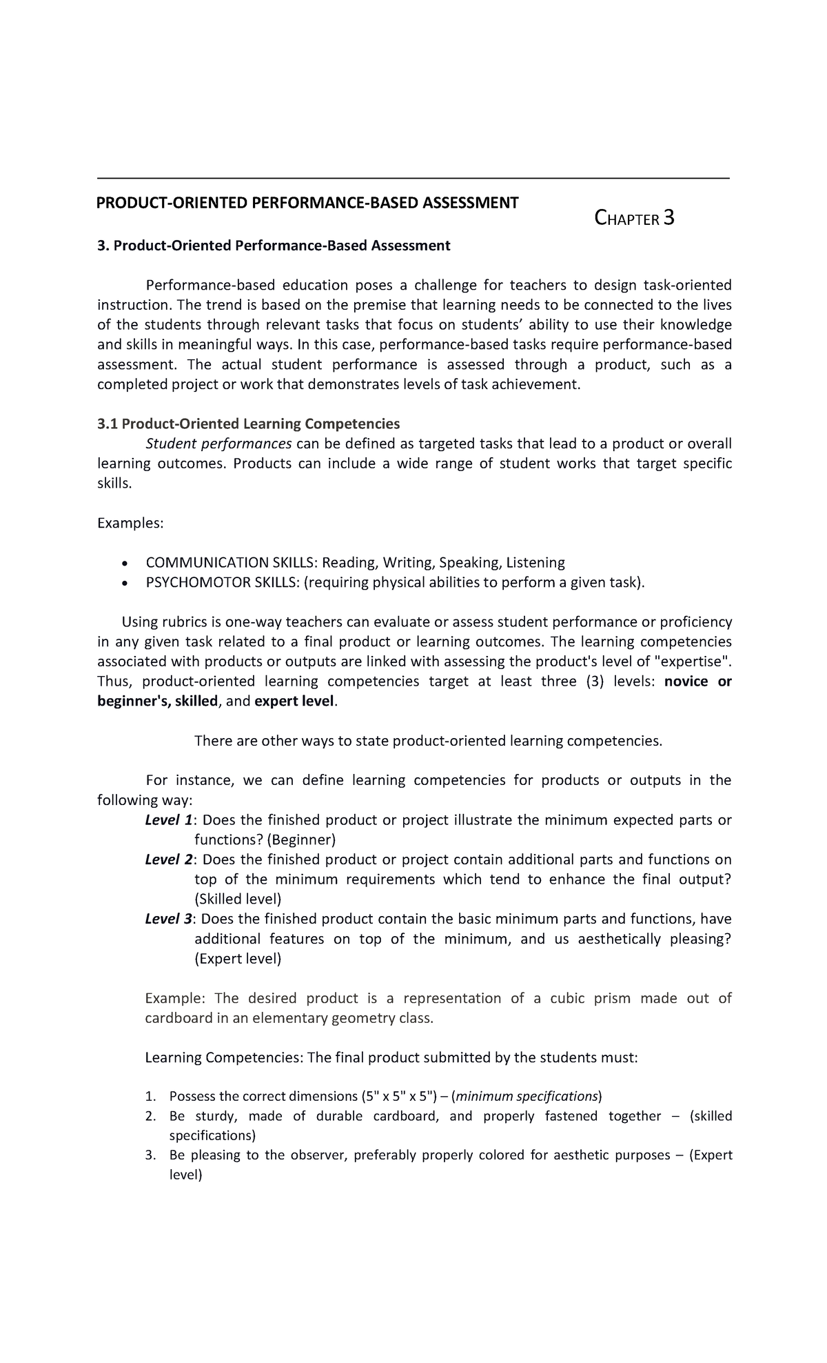 Prof Ed 311 Chapter 3: Product-Oriented Performance Assessment Guide ...