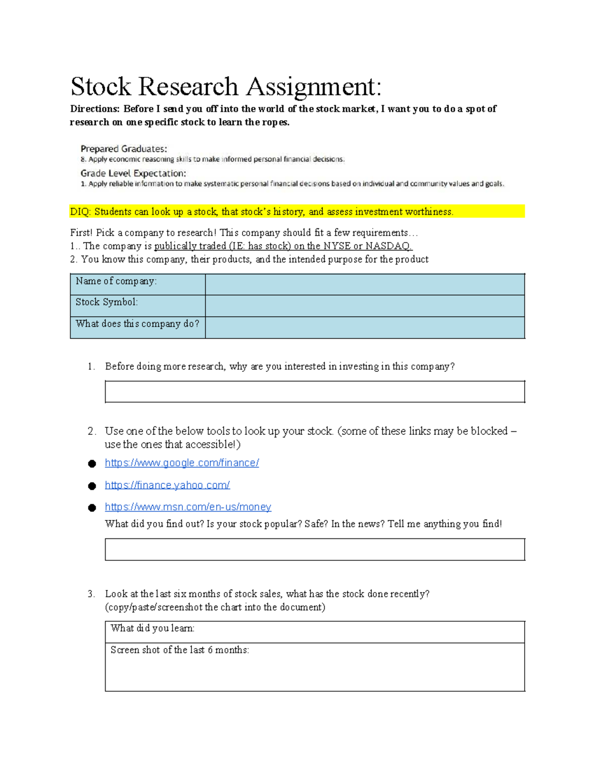 Stock Research Assignment: Analyzing Investment Worthiness of a Stock ...