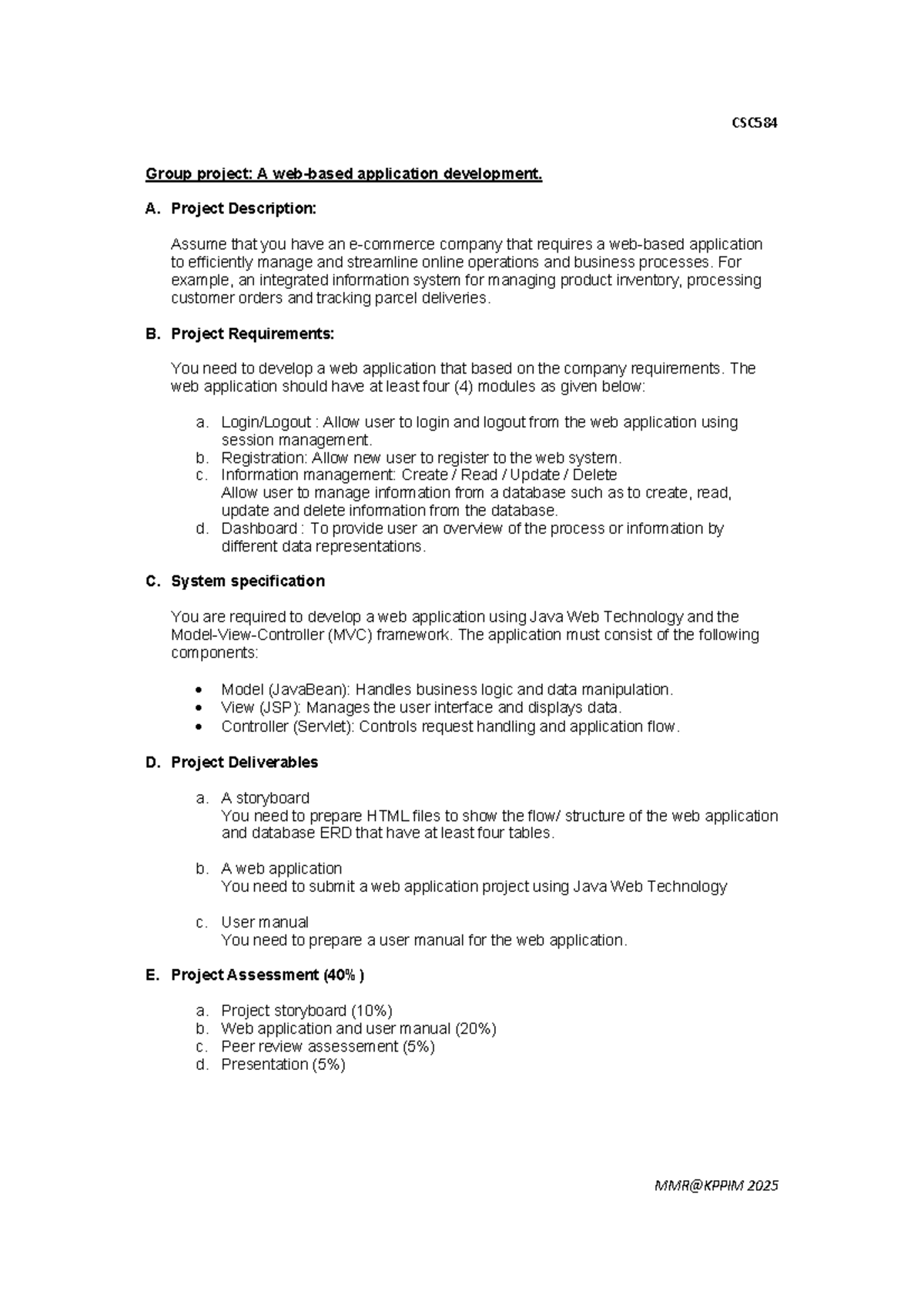 CSC584 Group Project: Web Application Development Requirements - Studocu