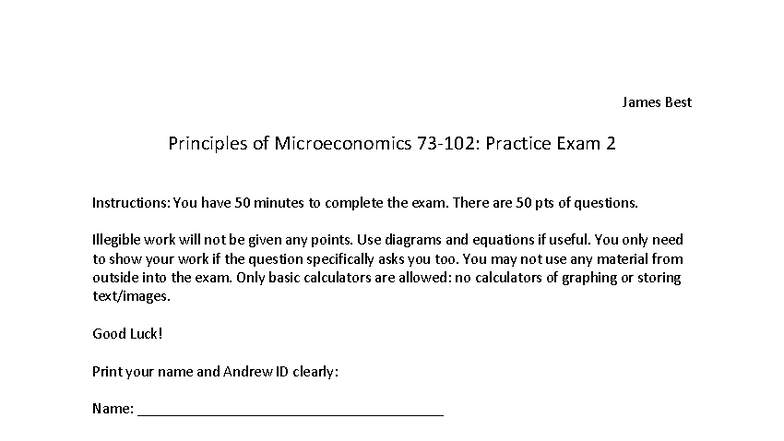 Practice Exam 2 for Principles of Microeconomics (F25) - Studocu