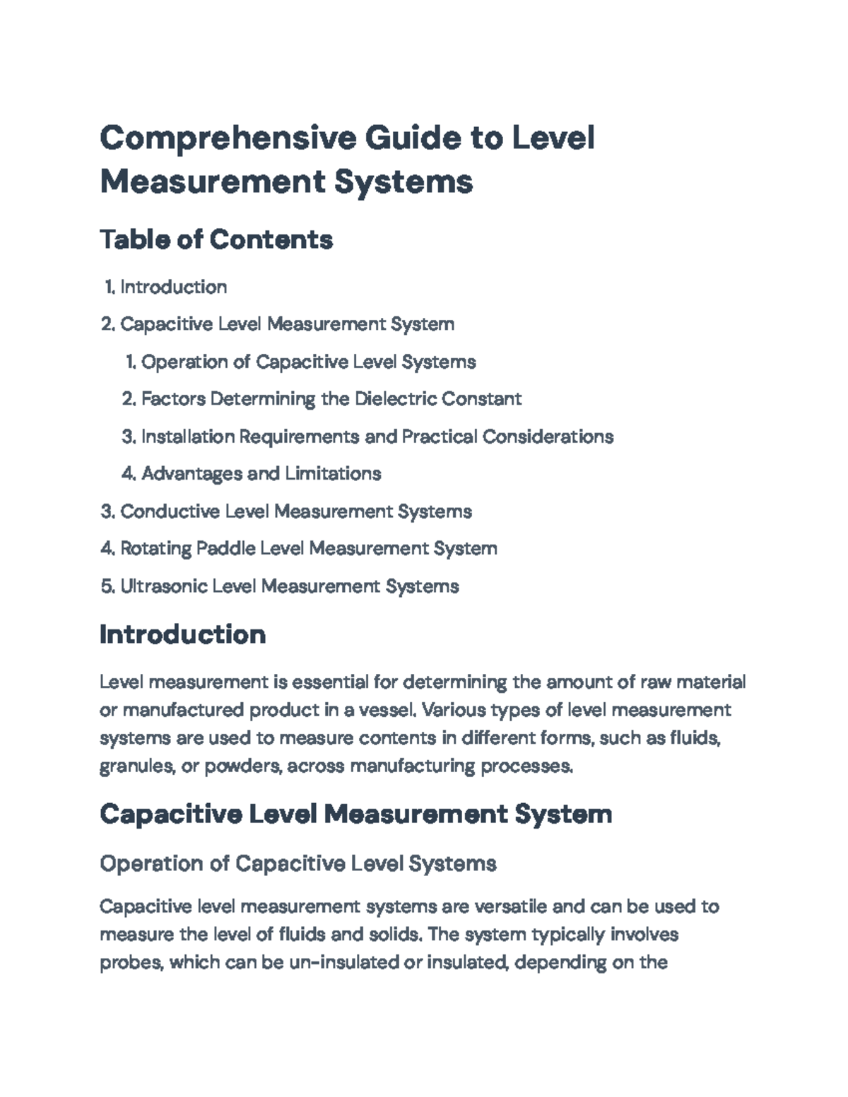 Level Measurement Systems: A Comprehensive Guide to Techniques - Studocu