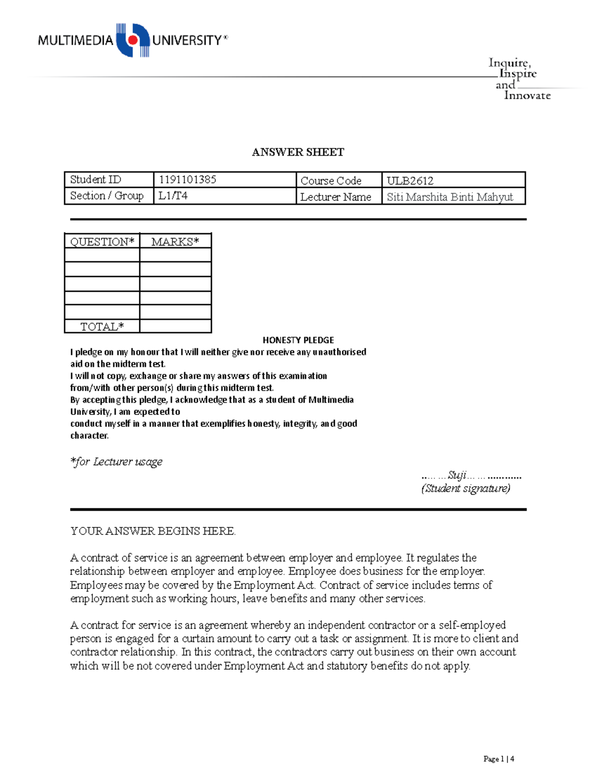 Labour Law ULB: Key Midterm Concepts & 10 Marks Questions - Studocu