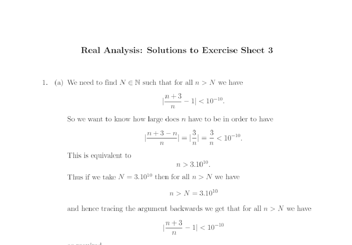 Real Analysis 101 - Solutions to Exercise Sheet 3 - Studocu