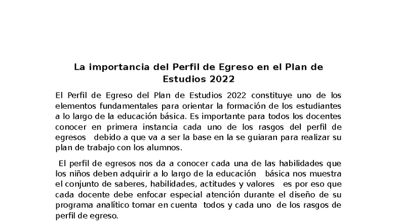 La Relevancia del Perfil de Egreso en el Plan 2022 - Studocu