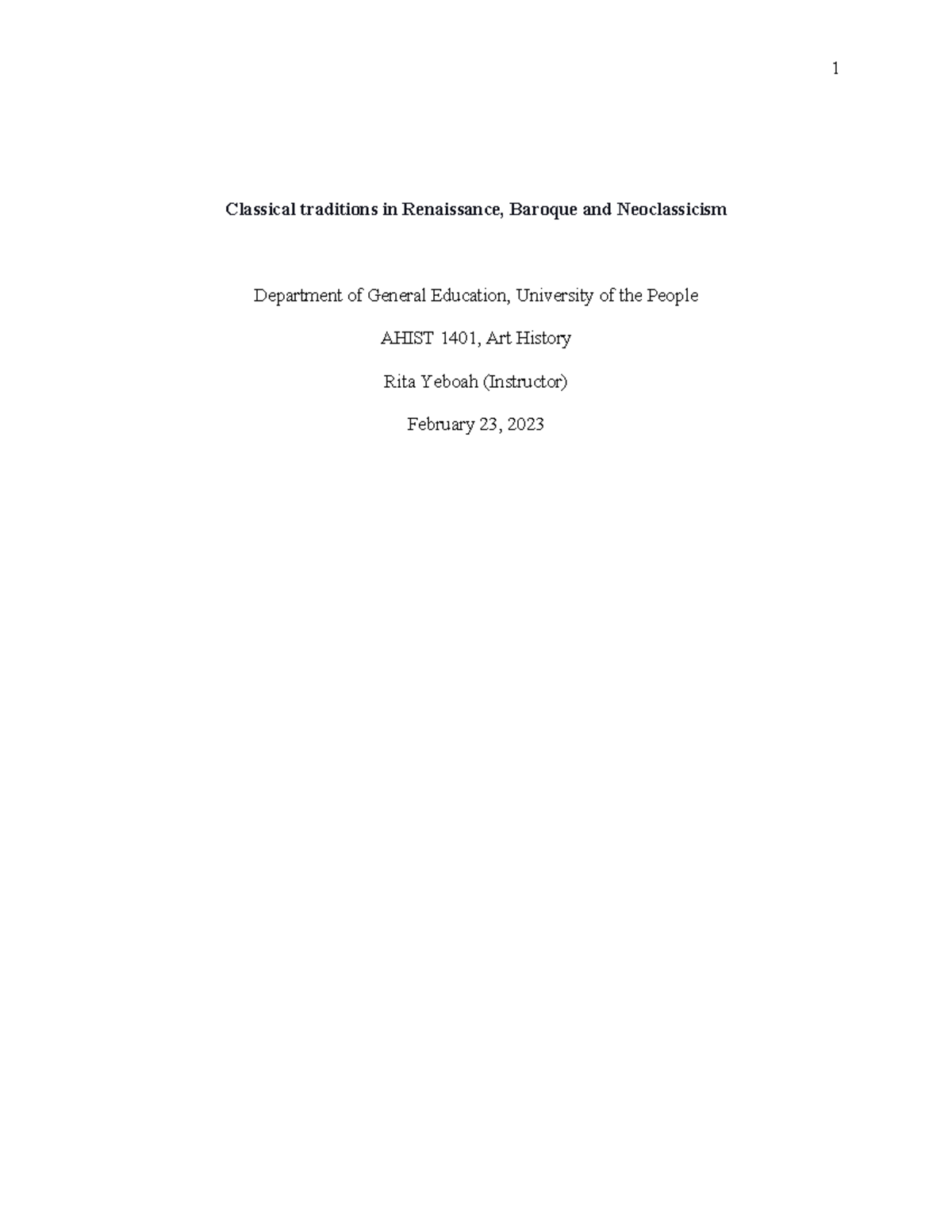 Unit 4 AH learning journal - Classical traditions in Renaissance ...