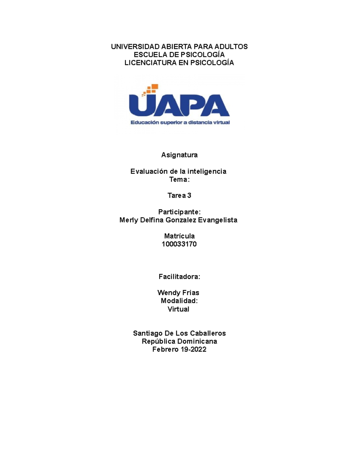 Tarea 3: Evaluación de la Inteligencia y Testes Utilizados - Document Preview