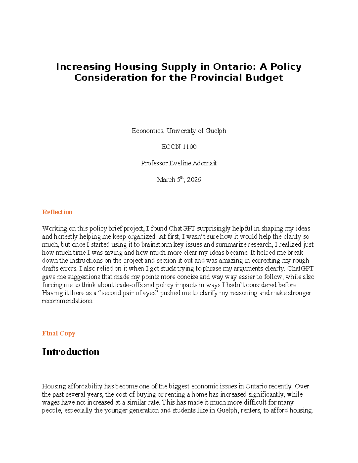 ECON 1100 Policy Brief: Addressing Ontario's Housing Supply Crisis ...