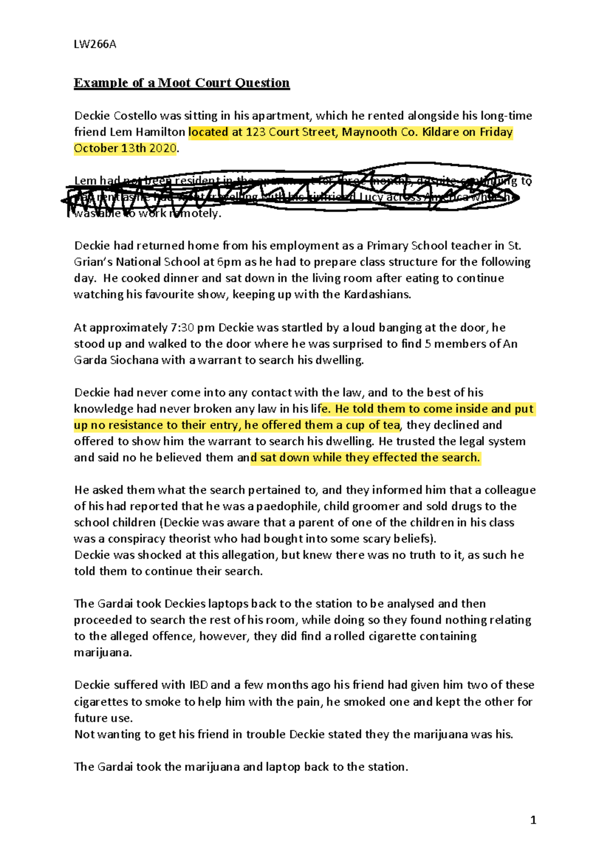 LW266A Moot Court Example: Legal Case Study of Deckie Costello - Studocu