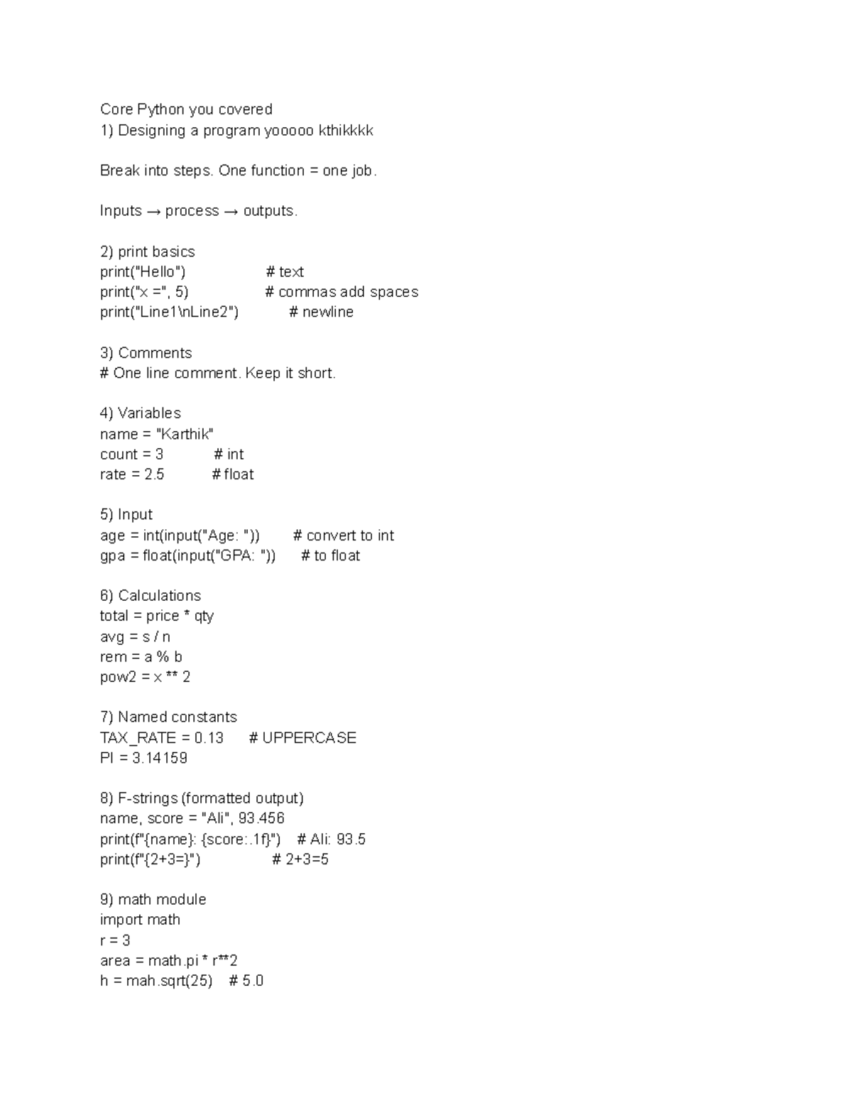 CP 164 Core Python Notes: Program Design & Basics - Studocu