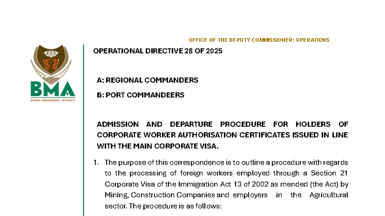 Operational Directive 28 of 2025: Admission Procedures for Corporate ...