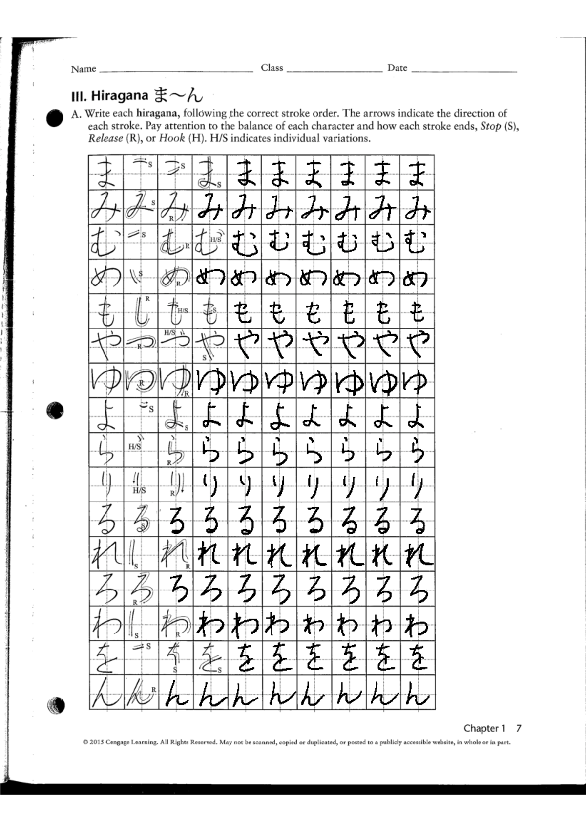 SAM 7-8 - Hiragana Stroke Order Practice for Class Assignment