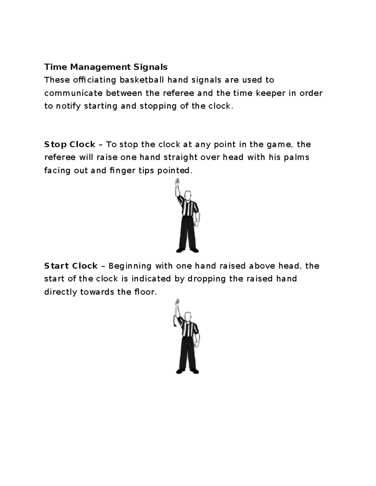 Basketball Hand Signals Referee
