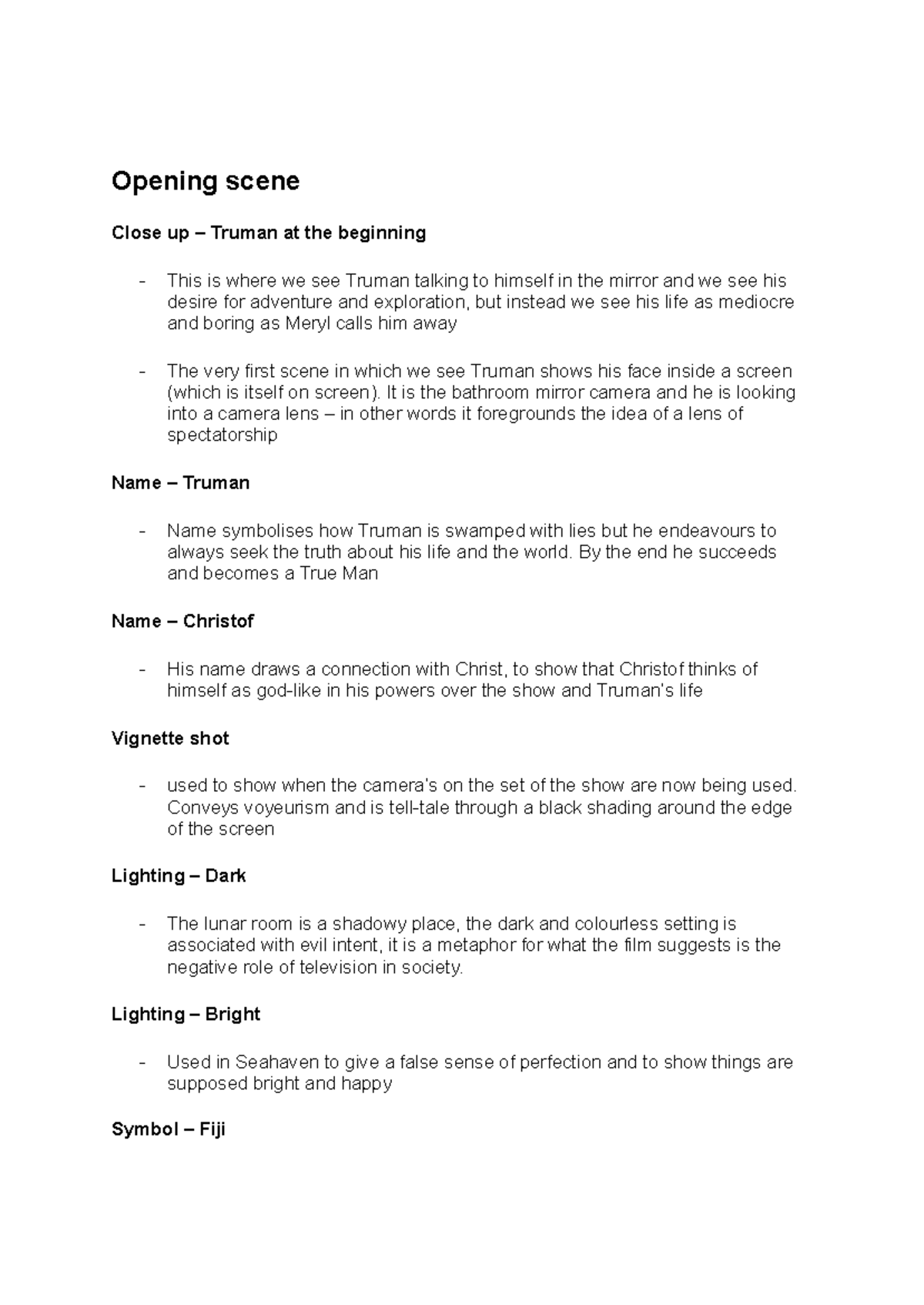 Truman show notes - Opening scene Close up – Truman at the beginning ...