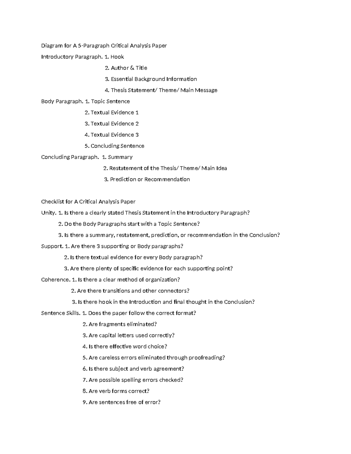 Diagram for 5-Paragraph Critical Analysis Paper Guide - Studocu