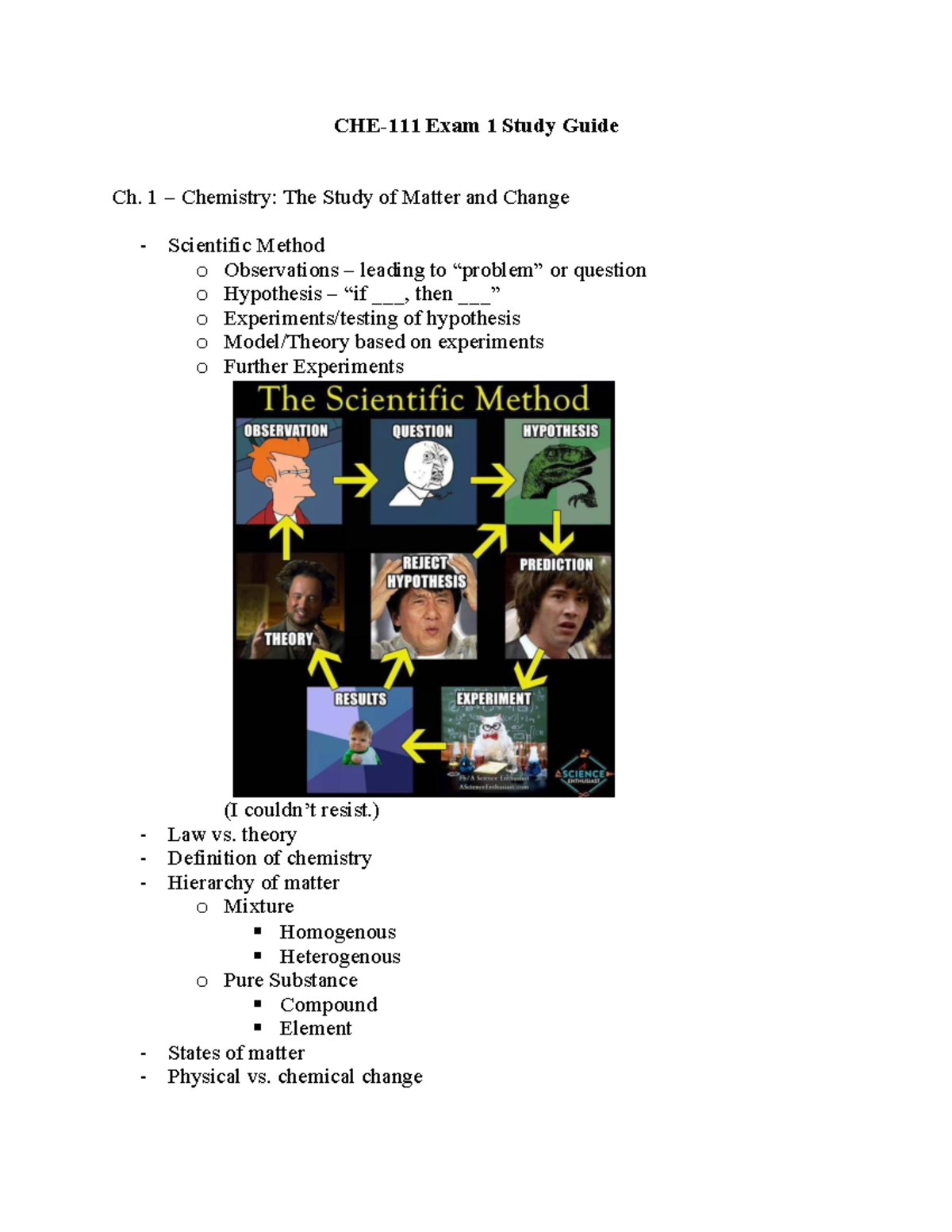 CHE-111 Exam 1 Study Guide: Key Concepts in Chemistry - Studocu