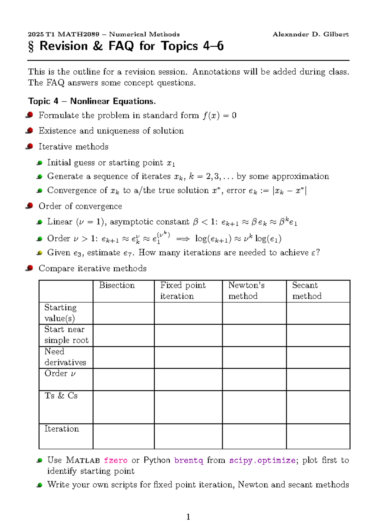 MATH2089 Numerical Methods Revision Guide for Test 2 - Studocu