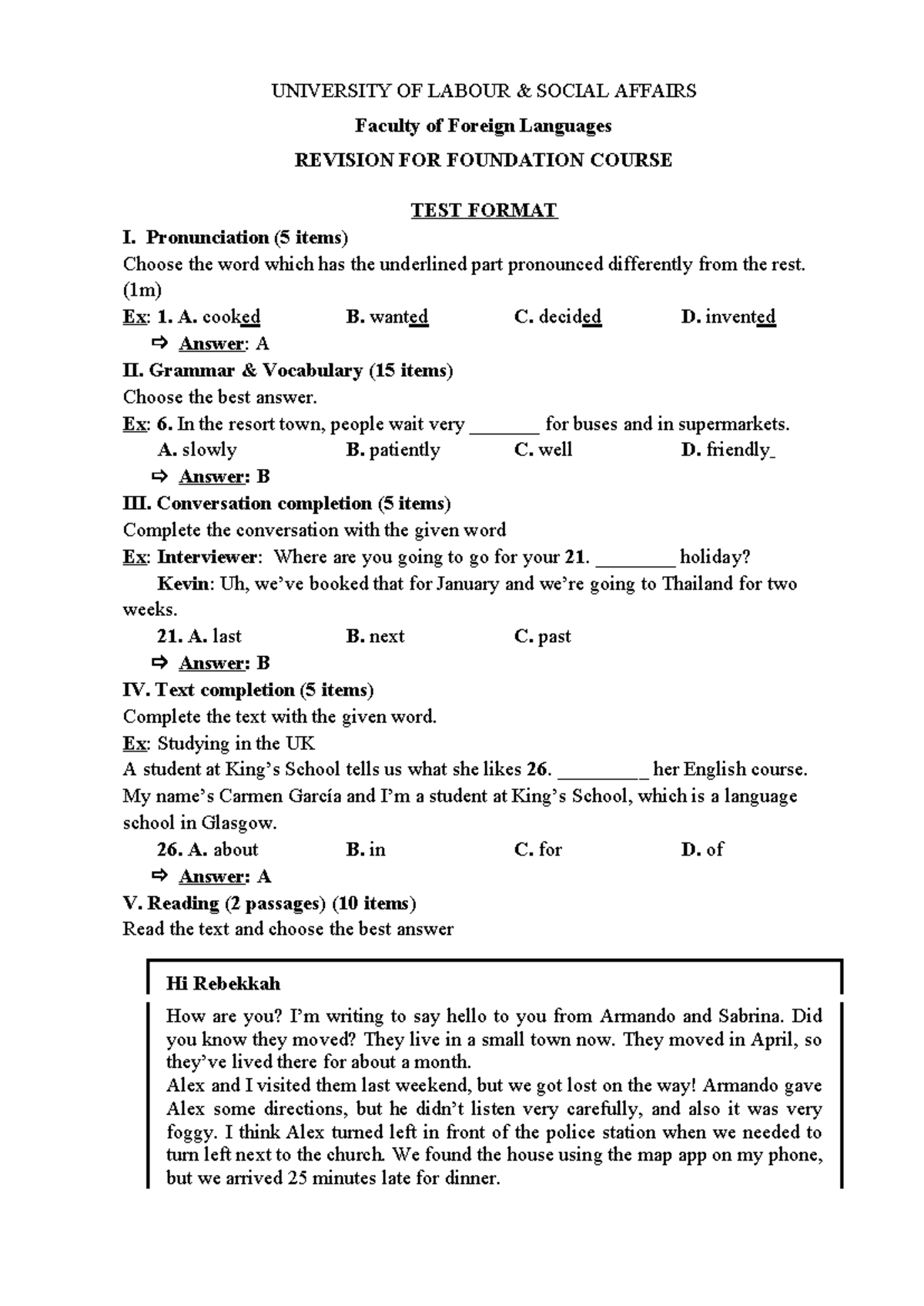 Revision for Foundation Course Test - AVDV Reading Format - Studocu