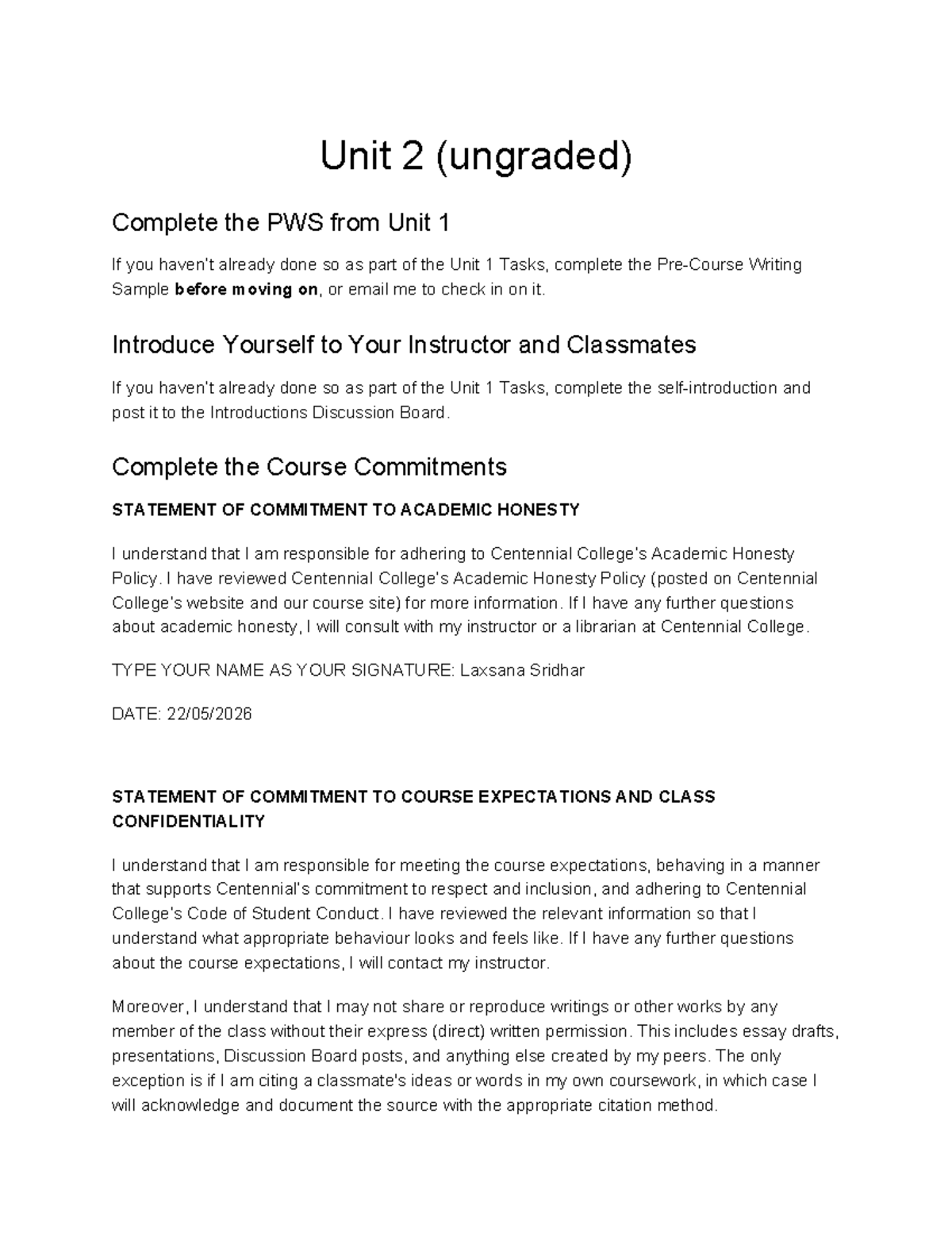 Unit 2 Summary Template and Course Commitment Guidelines - Studocu