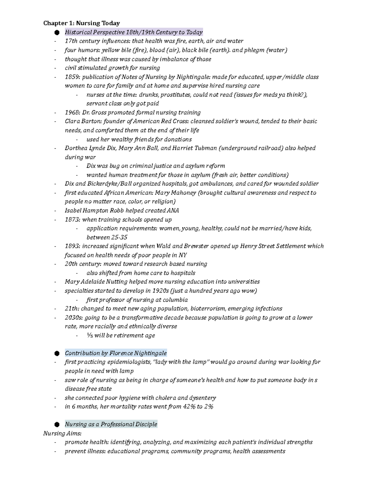 Prof Nursing 1 Midterm Study Guide complete - Chapter 1: Nursing Today ...