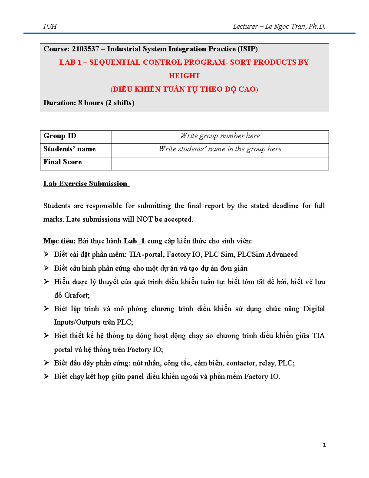 Lab 1 - Sequential Control Program for Product Sorting by Height ...