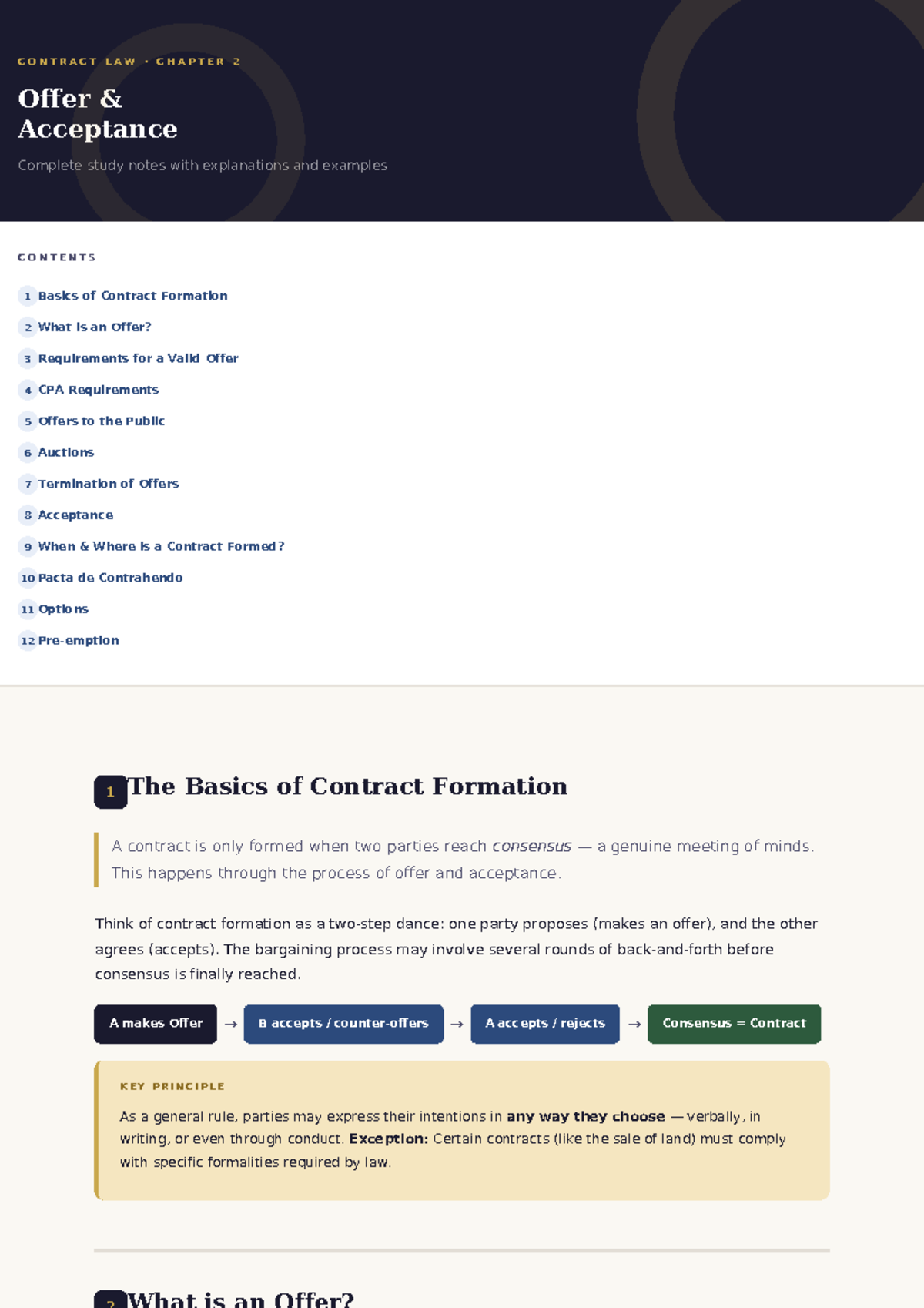 CONTRACT LAW 2: Offer and Acceptance Study Notes with Examples - Studocu