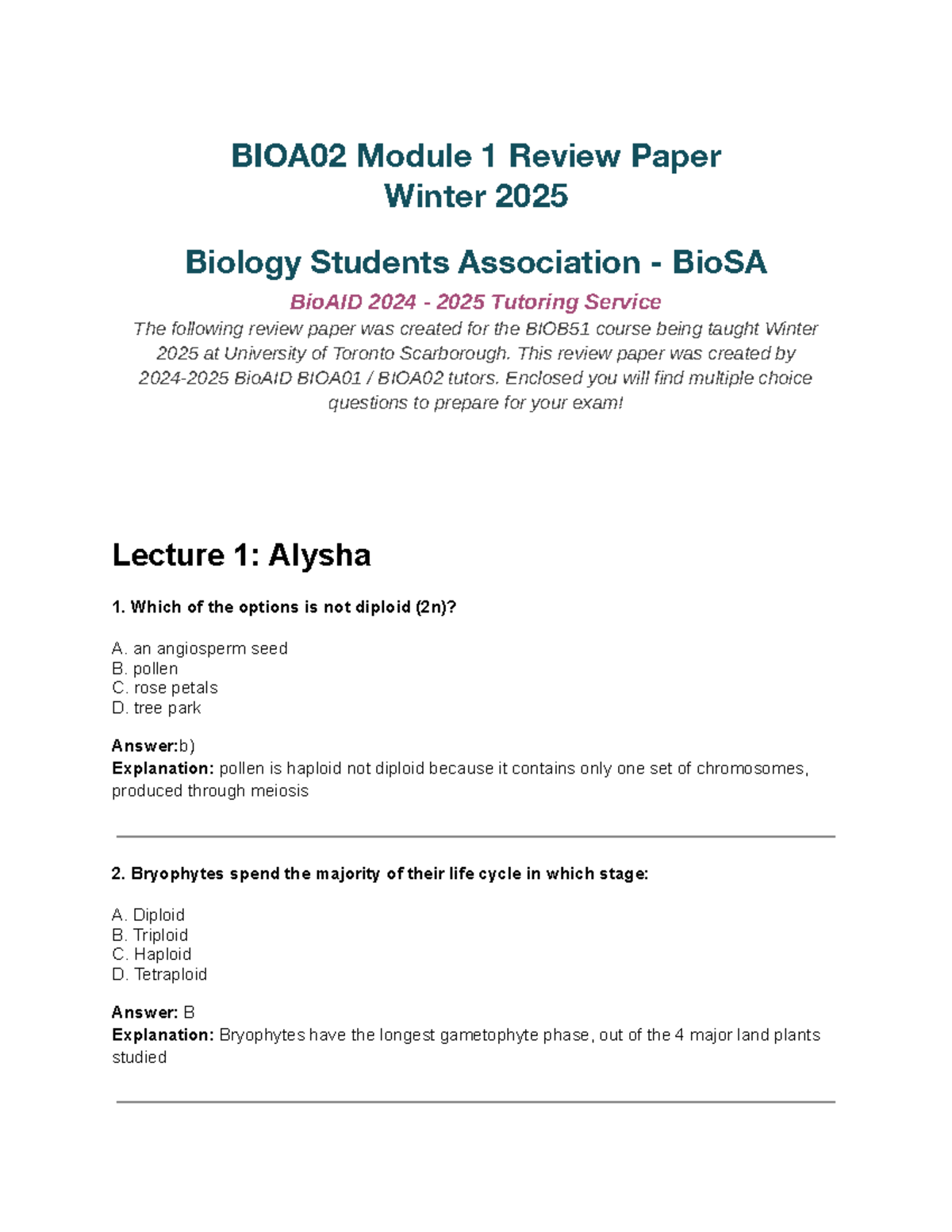 BIOA02 Module 1 Review Paper - BIOA02 Module 1 Review Paper Winter 2025 ...