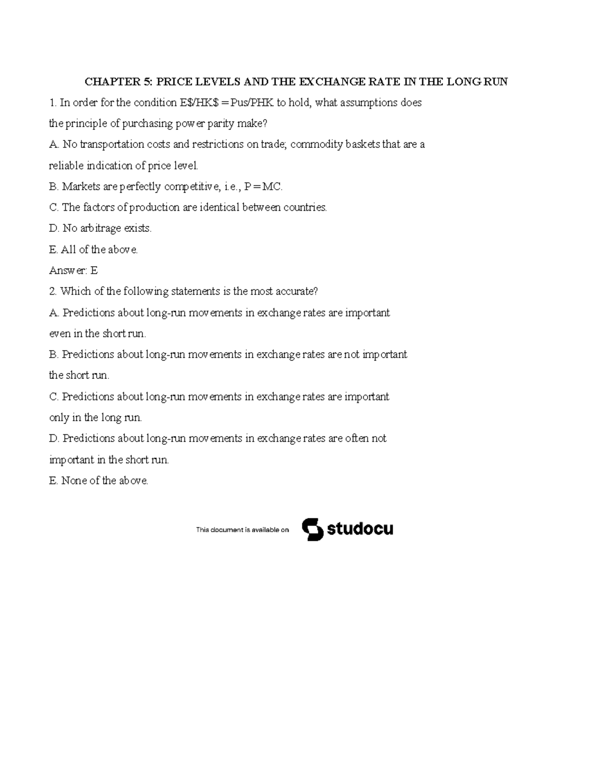 Chapter 5: Price Levels & Exchange Rates in International Finance - Studocu