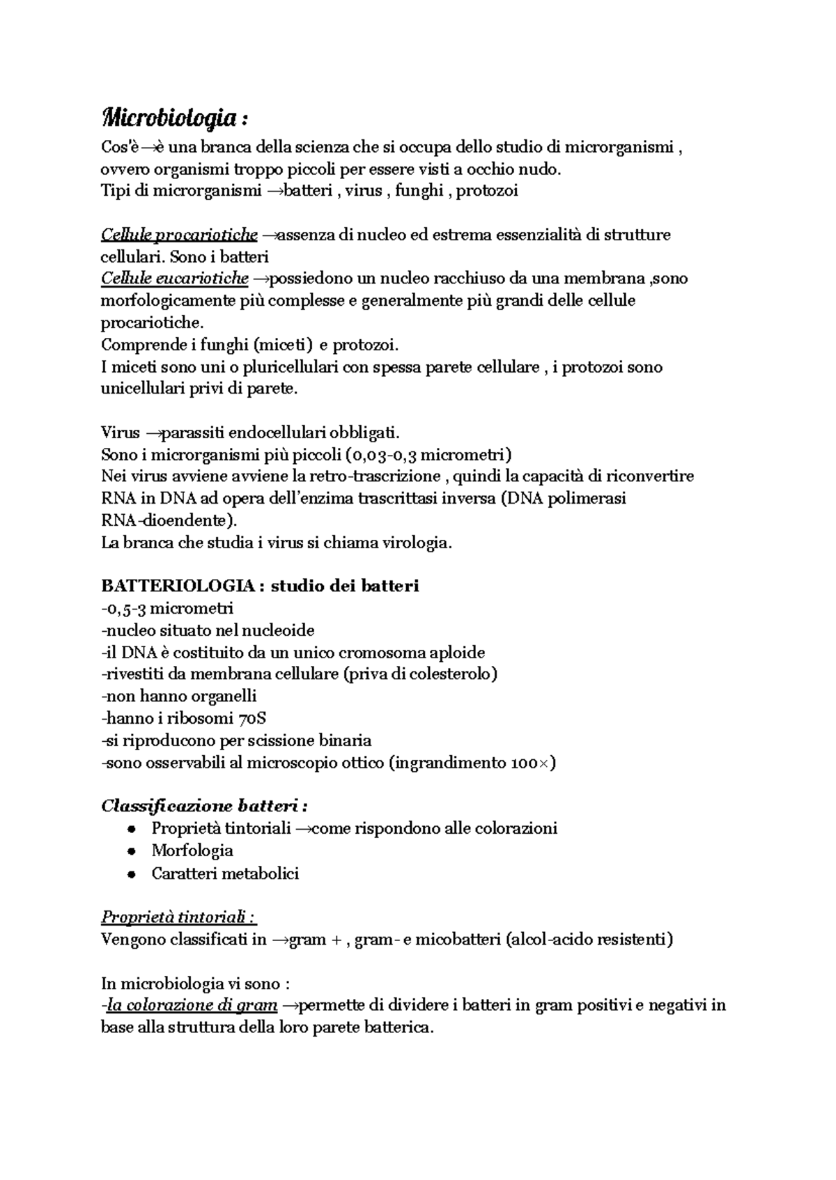 Microbiologia: Studio dei Microrganismi e delle Loro Caratteristiche - Document Preview