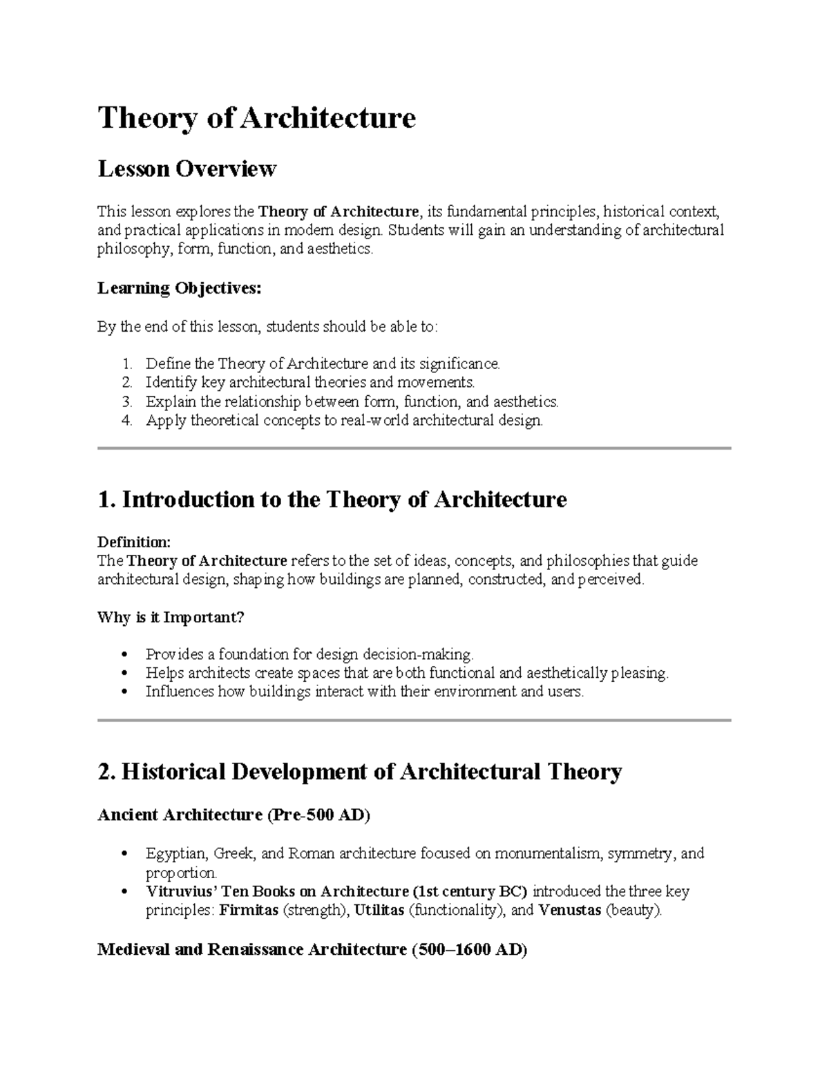 ARCH 101: Theory of Architecture - Key Concepts & Applications Lesson ...