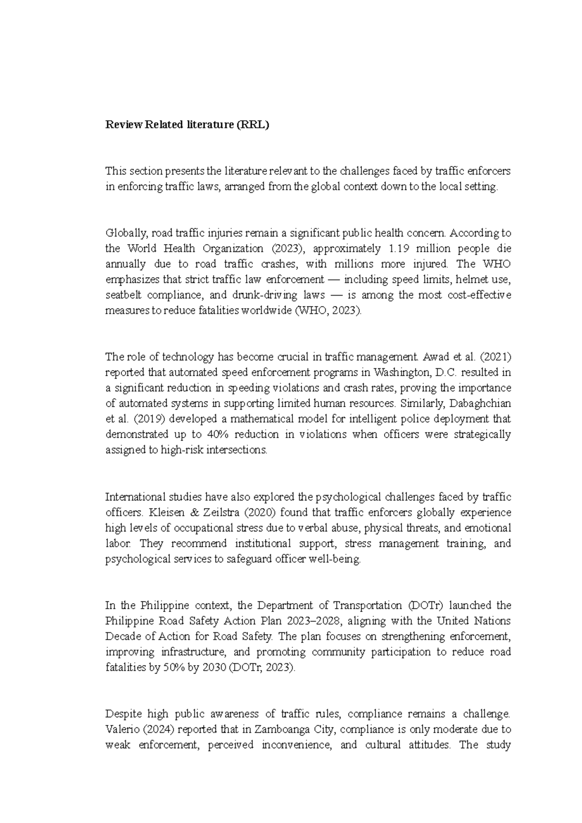 RRL: Challenges Faced by Traffic Enforcers in Law Enforcement - Studocu
