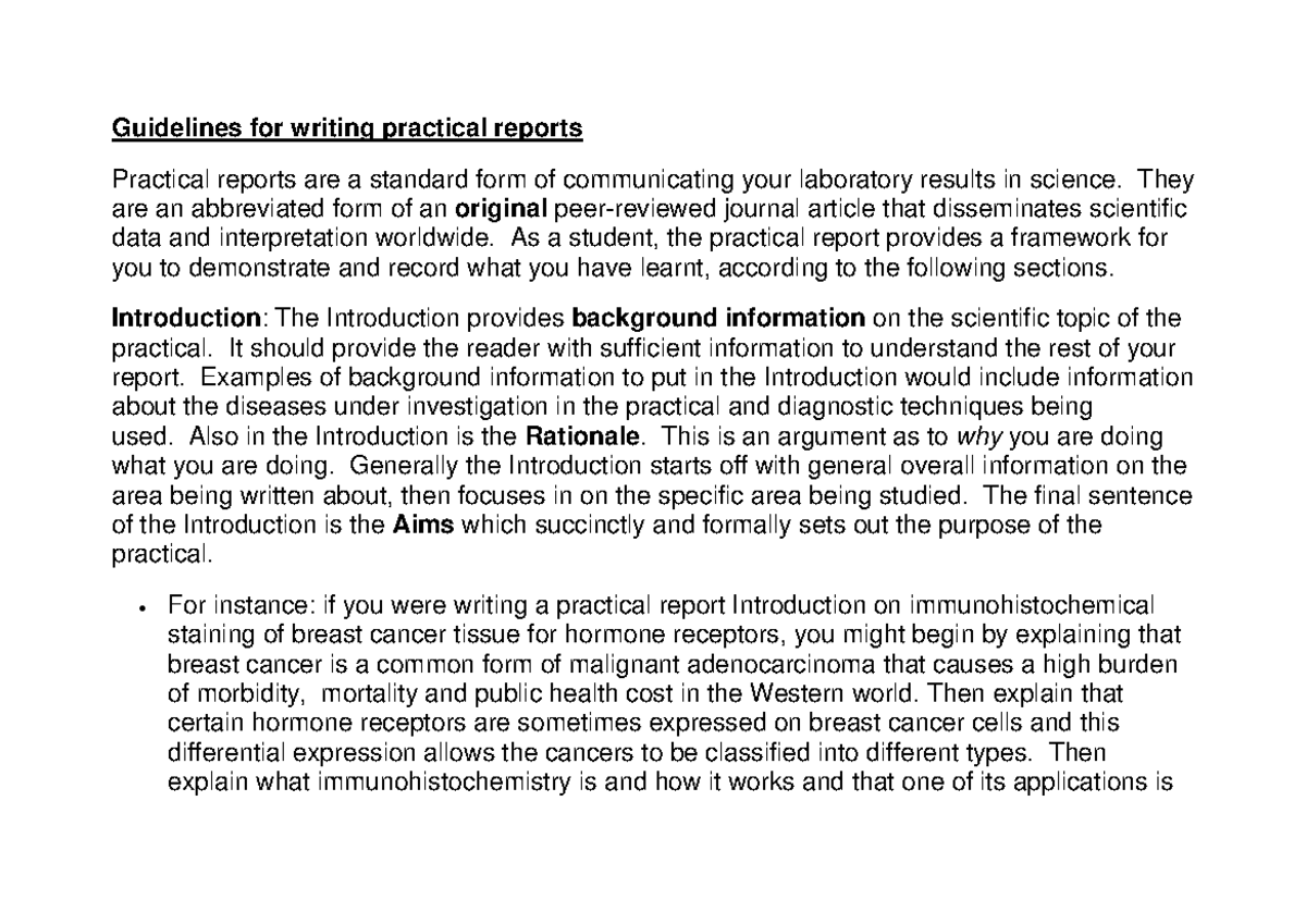 HUP3011 Assignment Rubric Report: Practical Report Guidelines - Studocu