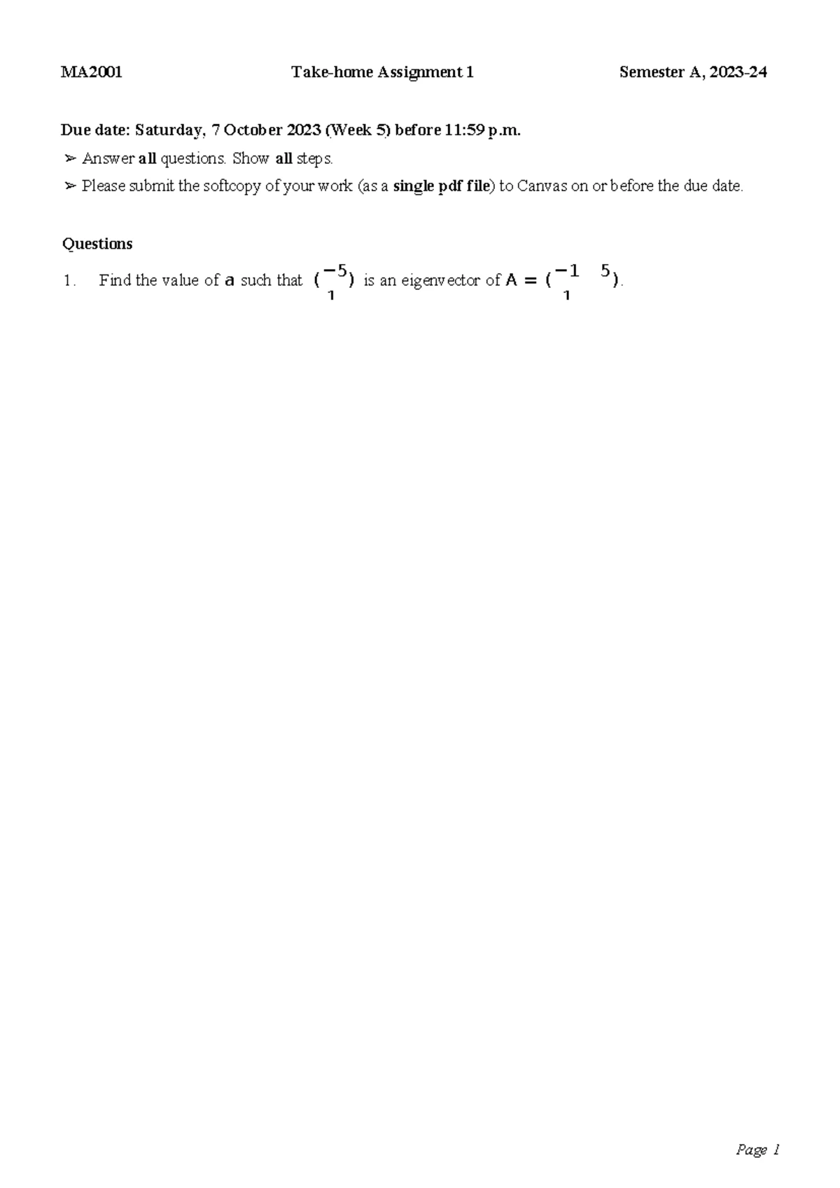 MA2001 Semester A 2324A Take-home Assignment 3 Guide - Studocu