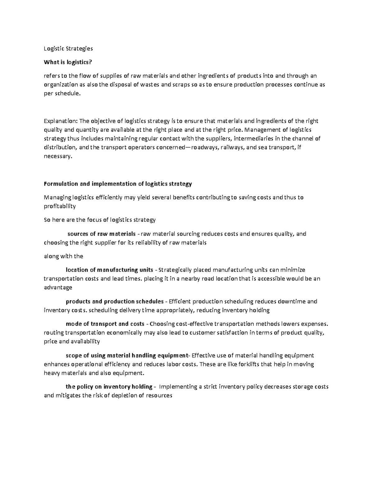 Logistic Strategies - Logistic Strategies What is logistics? refers to ...