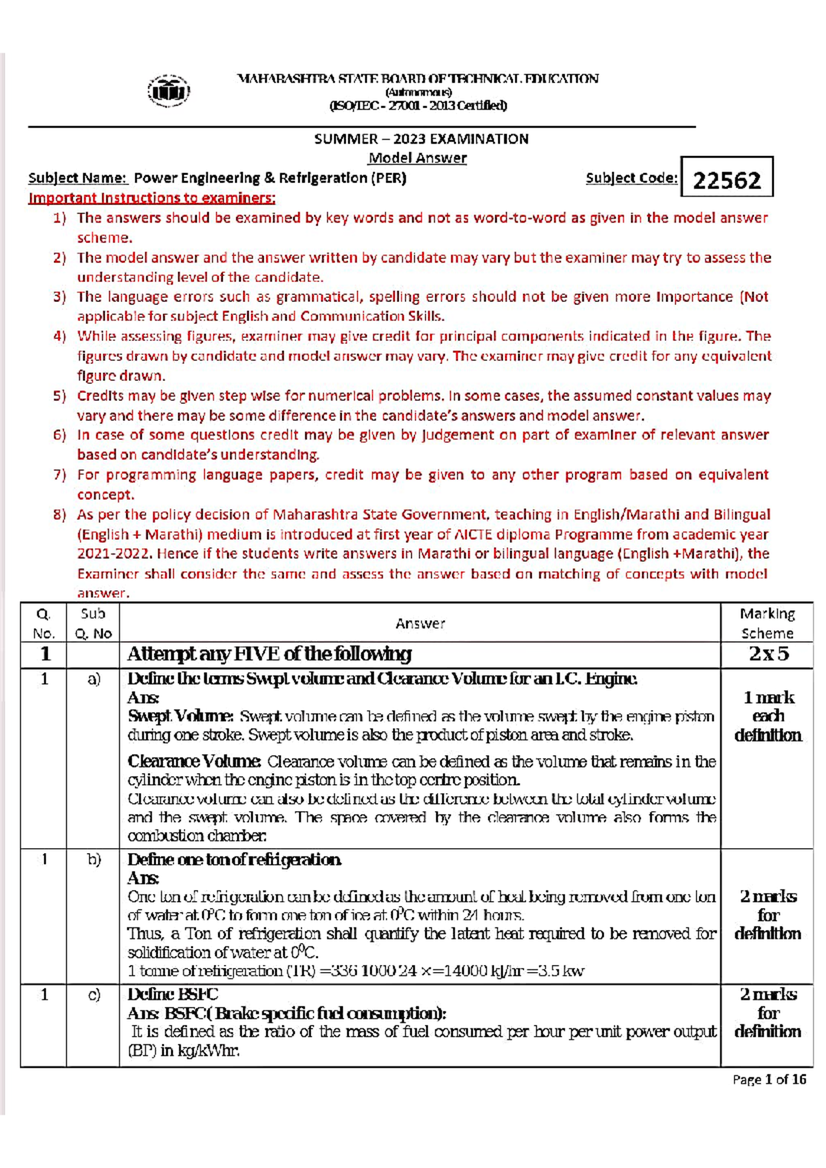 22562-Summer 2023 Exam Model Answer Paper for Power Engineering (PER ...