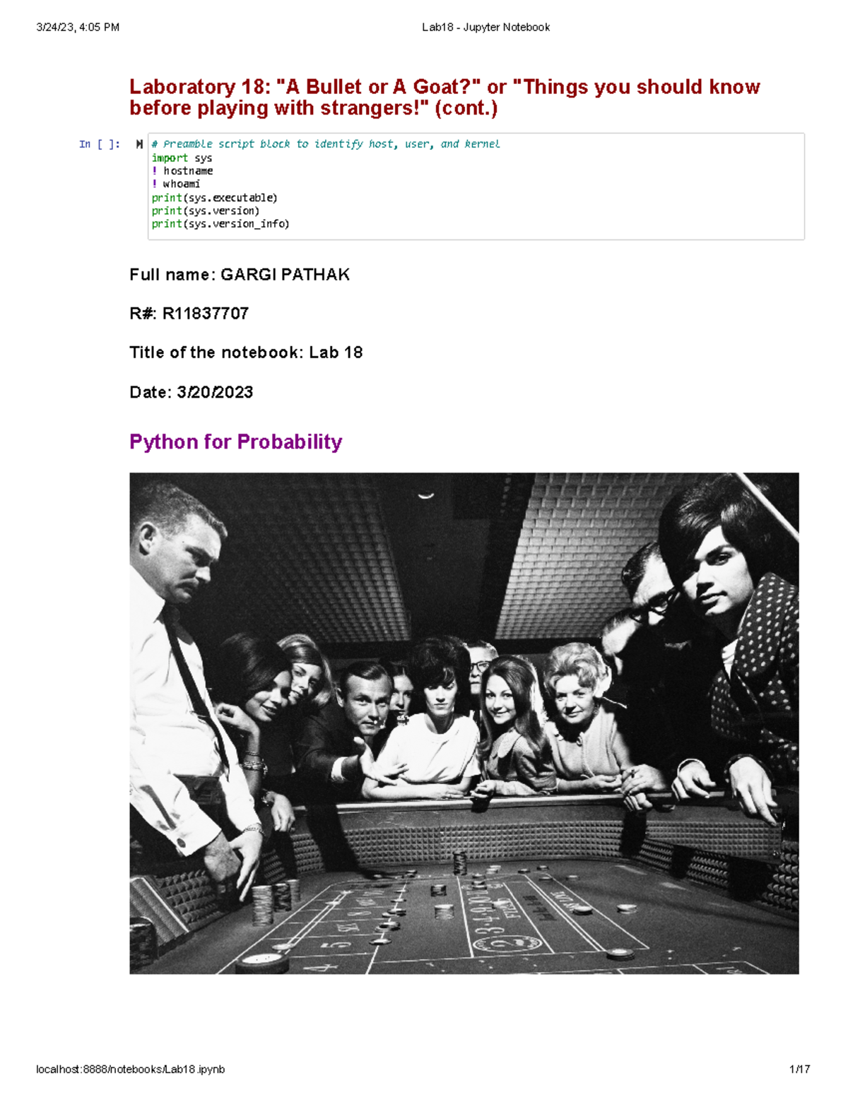Lab18 - Python Probability Simulation and Analysis - Studocu