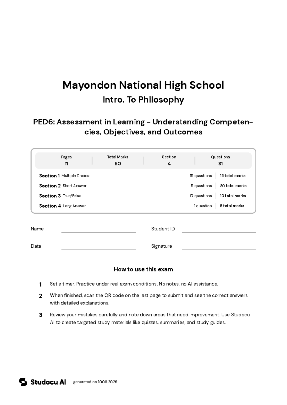 PED6: Final Exam on Assessment in Learning - Studocu