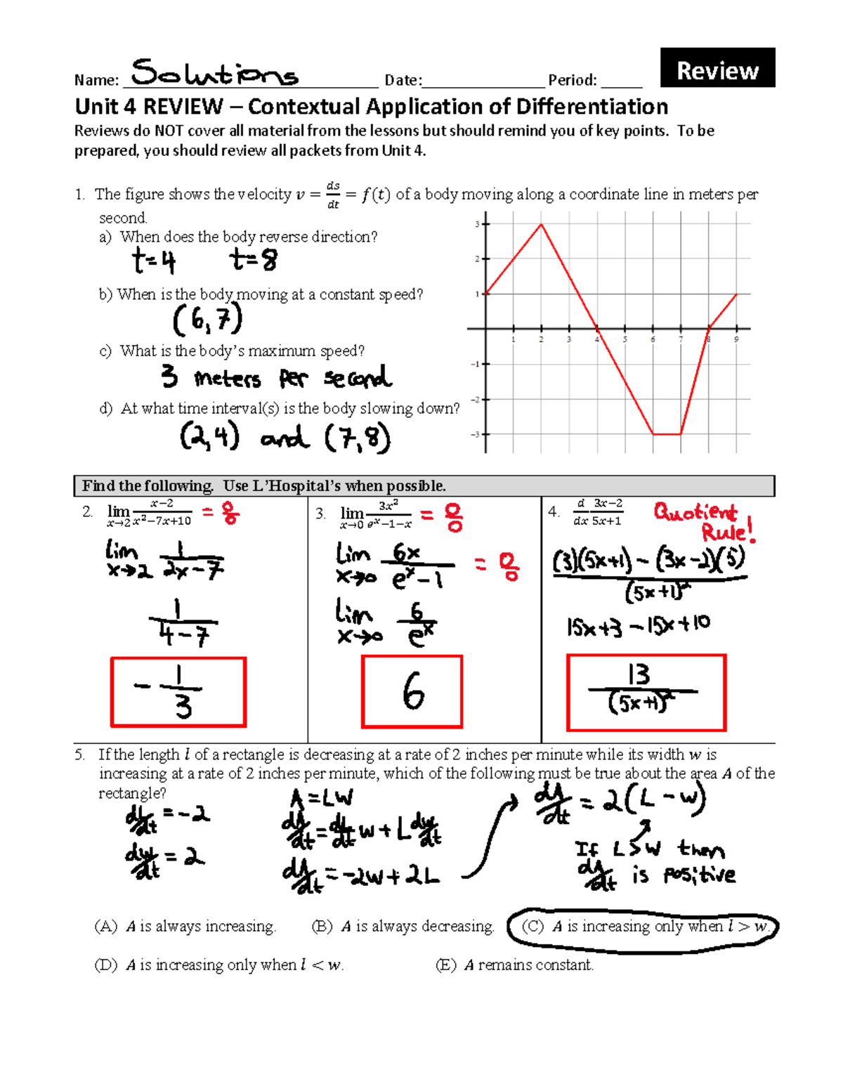 Calc unit 4 review solutions - Name ...