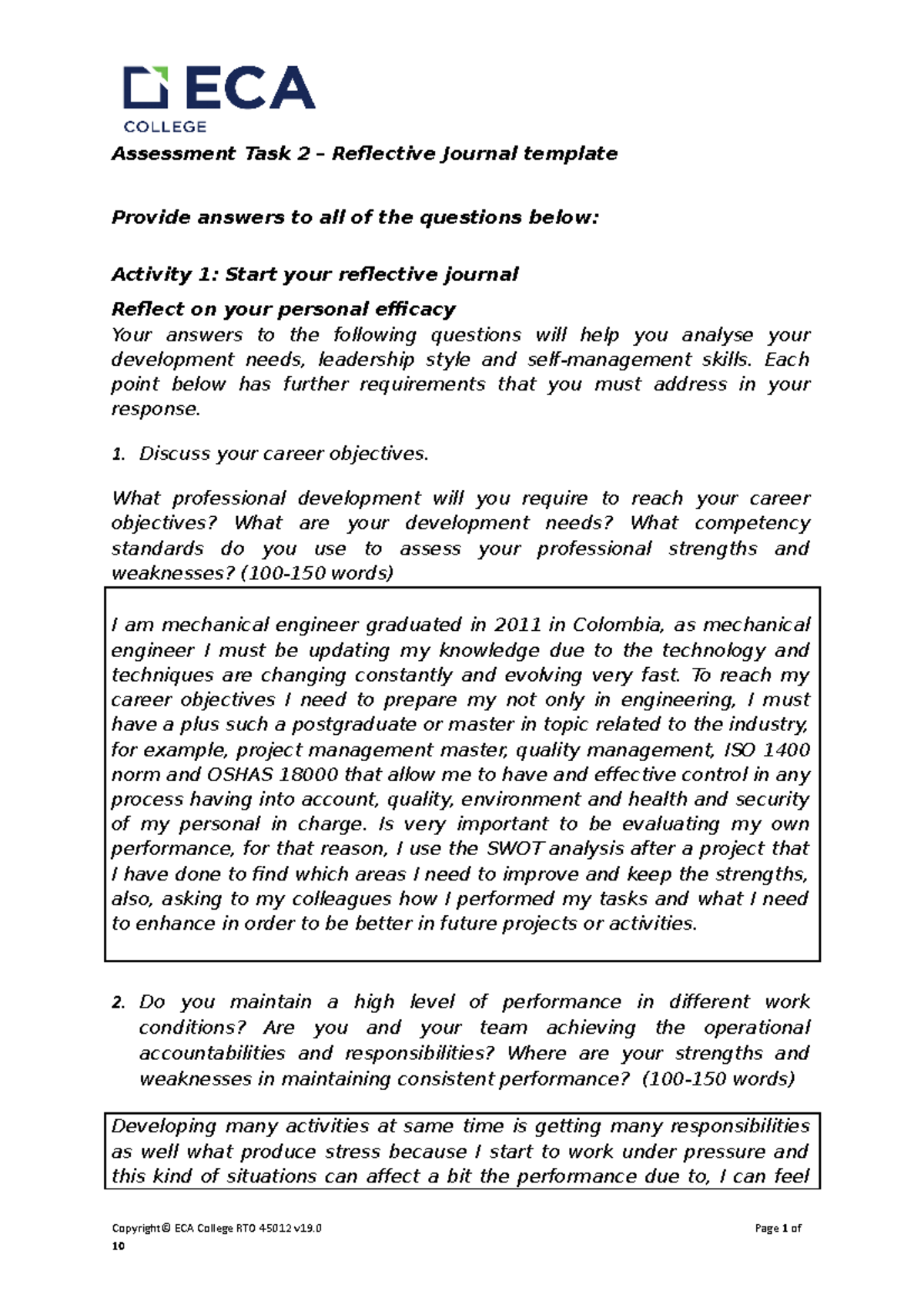 Bsbldr 801 - Assessment Task 2 - Reflective Journal Template Guide ...