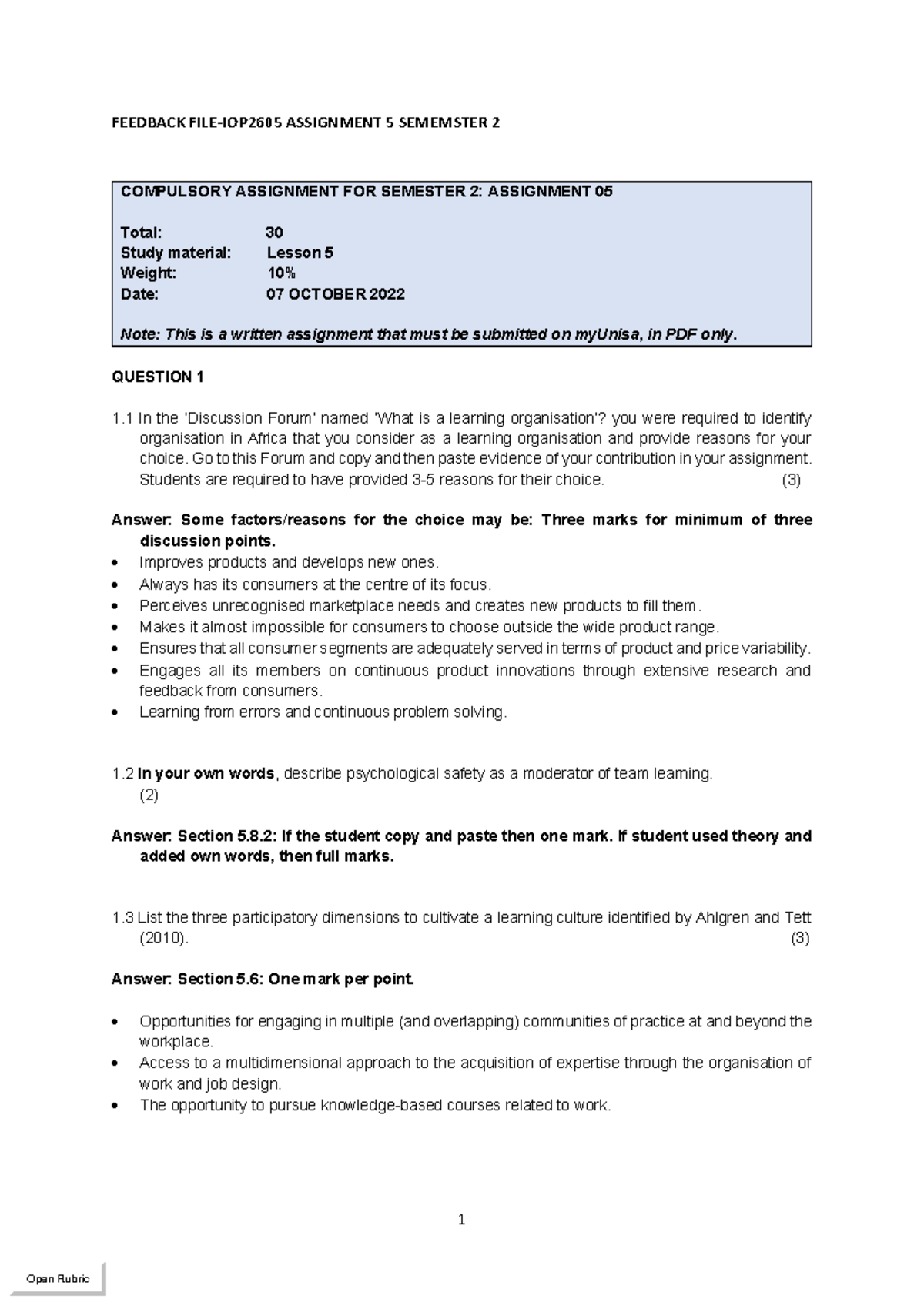 Assessment 5 Semester 2 2022 Feedback file - 1 FEEDBACK FILE-IOP2605 ...