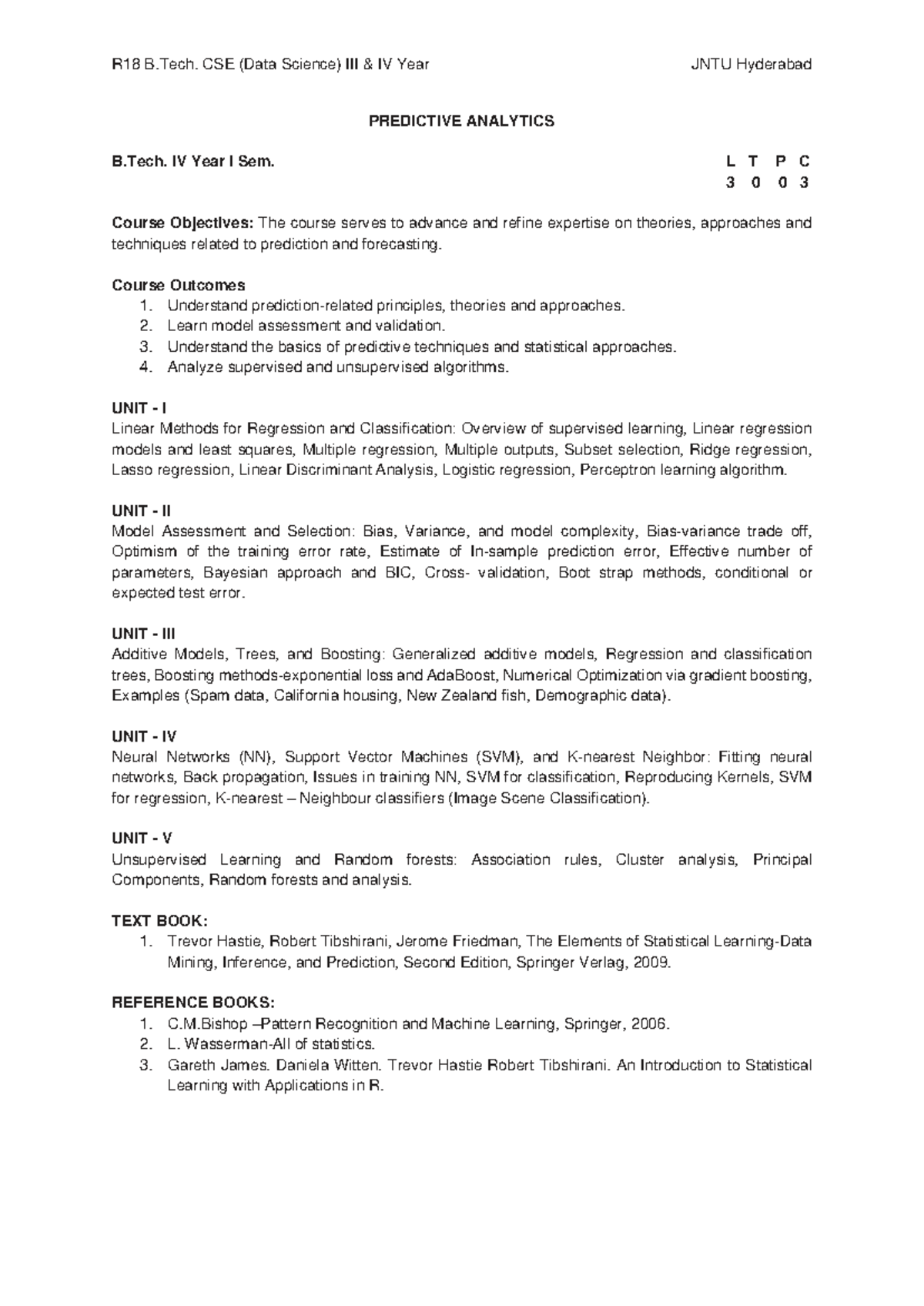 R18 B.Tech. CSE IV Year I Sem. Predictive Analytics Syllabus - Studocu