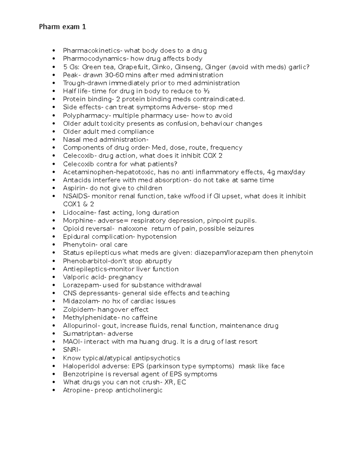 NUR 210 Exam 1: Key Highlights on Pharmacology Concepts - Studocu