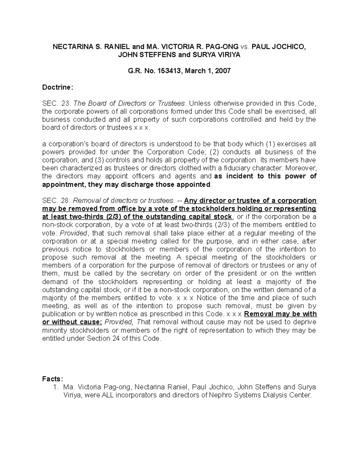 Legal Analysis of Removal for Cause: NECTARINA S. RANIEL Case - Studocu