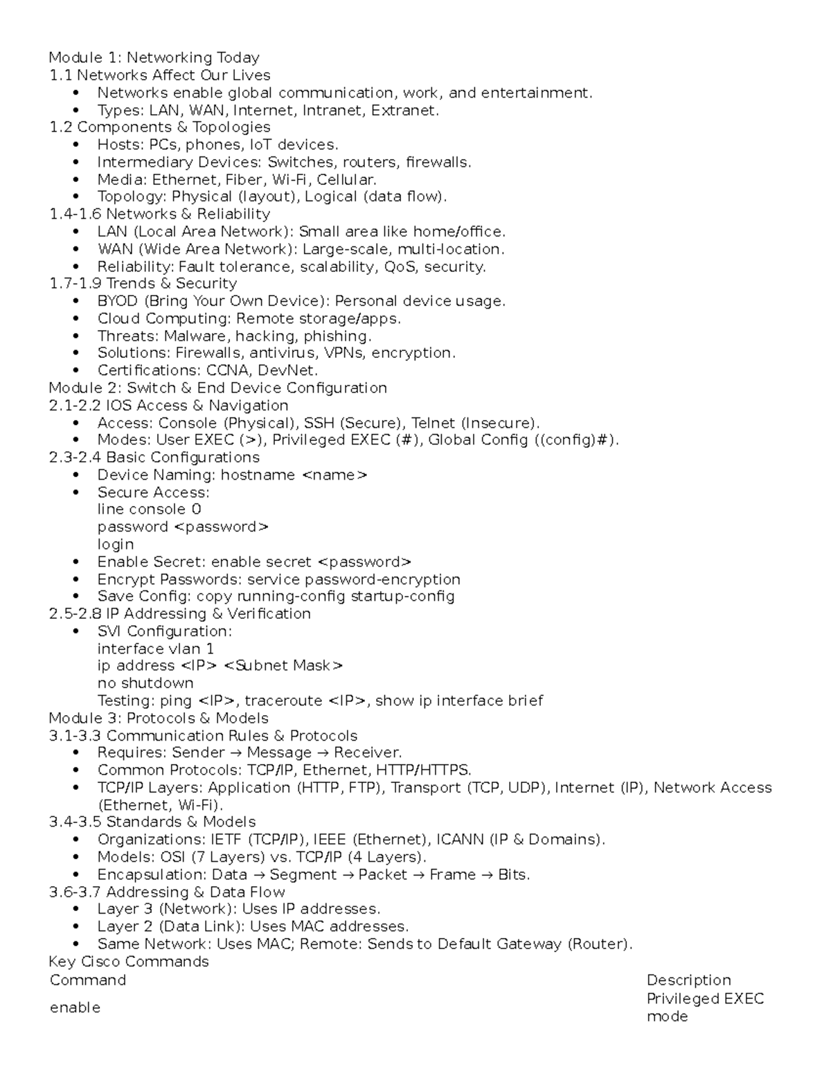 Cheatsheet network - Module 1: Networking Today 1 Networks Affect Our ...