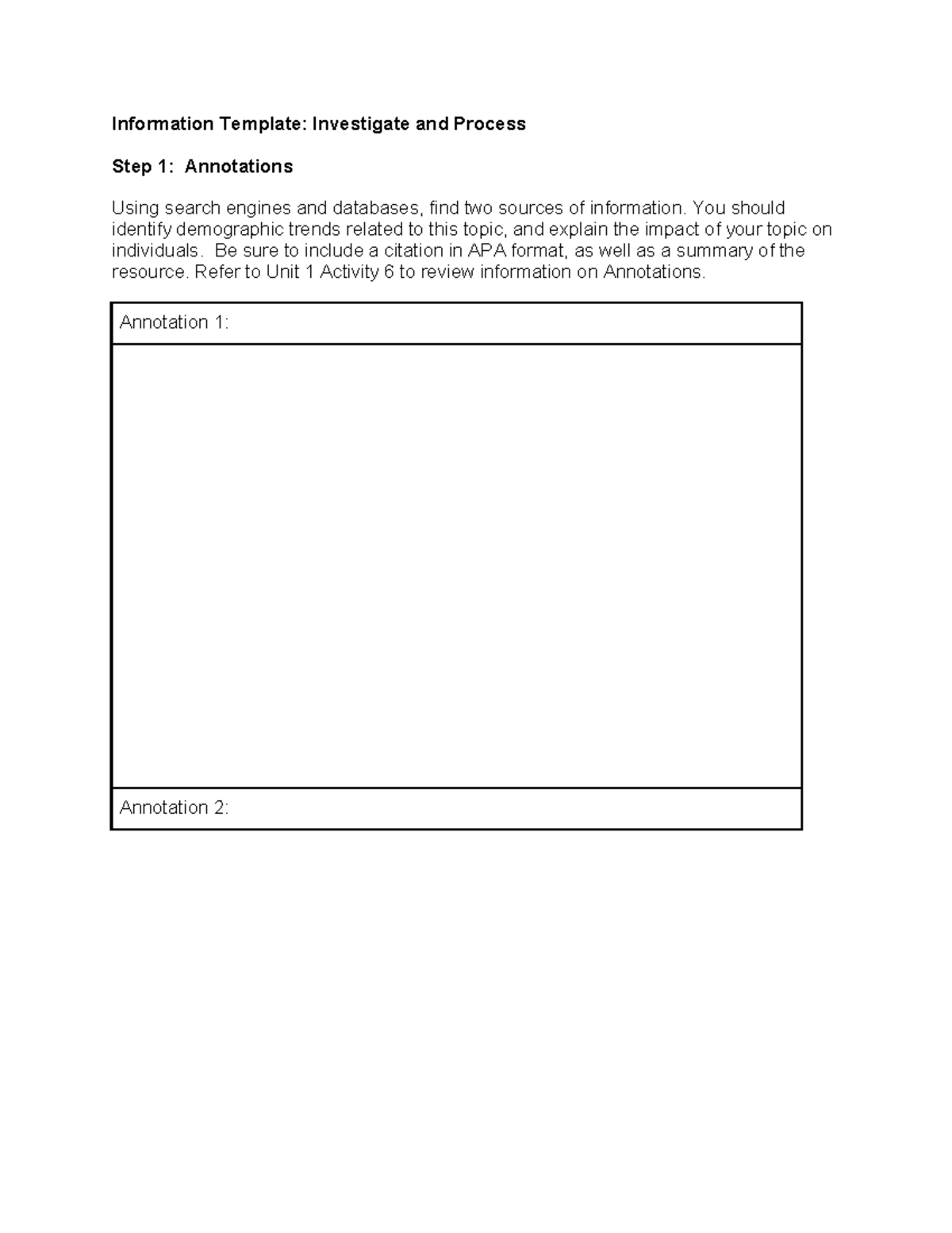 Unit 2: Investigate & Process Info Template - Annotations & Norms - Studocu